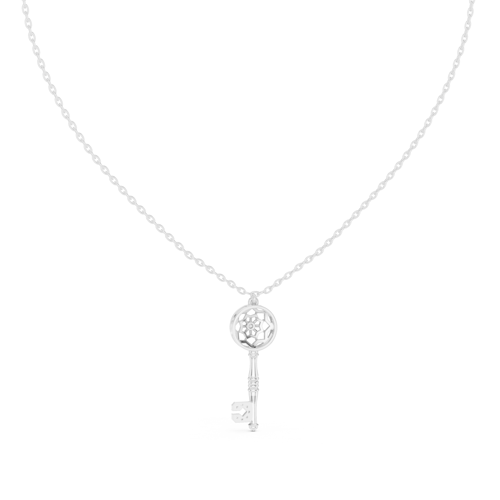  White Gold Blooming Wishes Regal Locket Key Pendant Front View