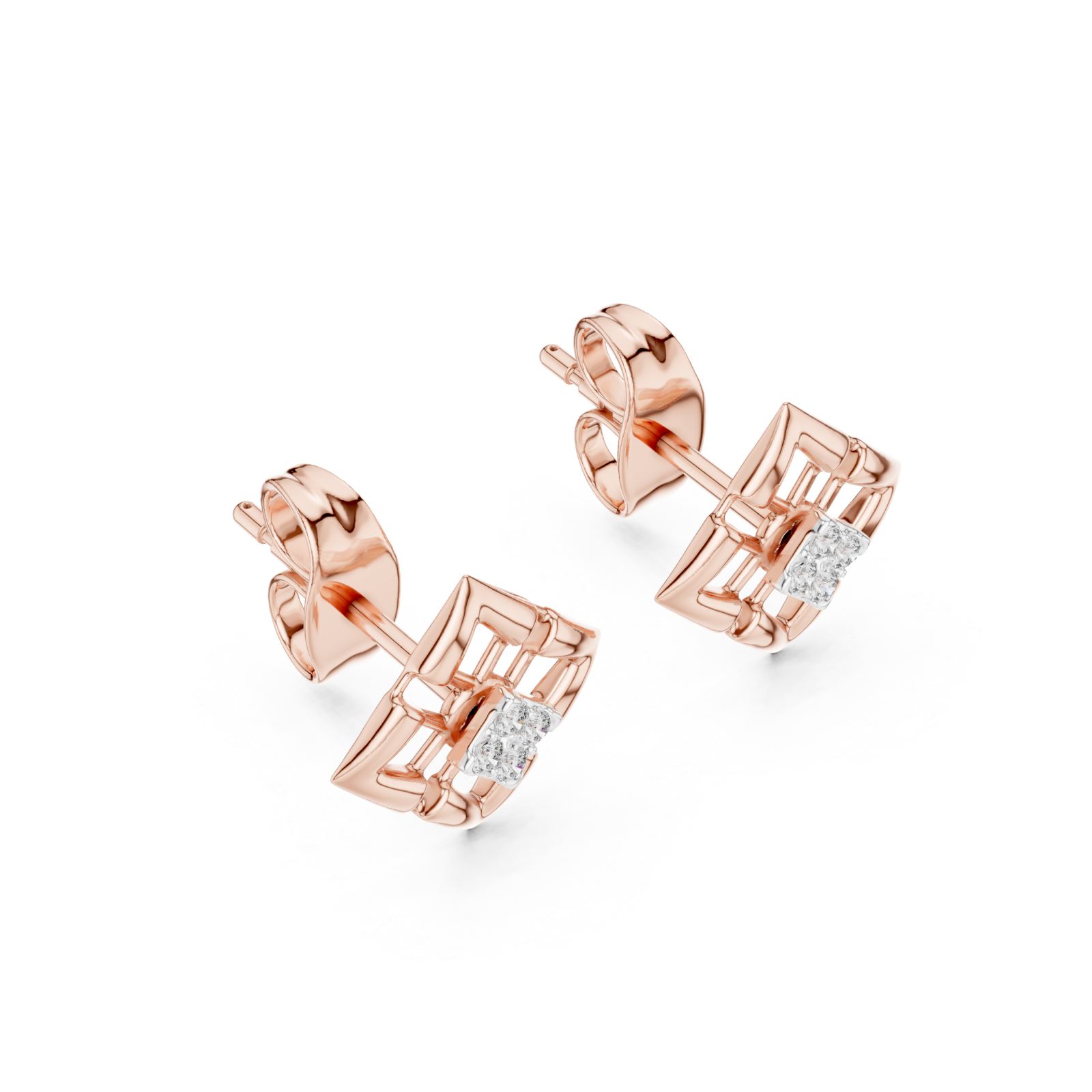  Rose Gold Refined Latticework Modern Stud Earrings Right View