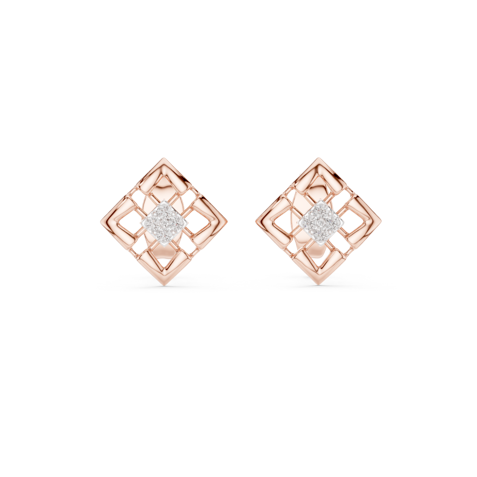  Rose Gold Refined Latticework Modern Stud Earrings Front View