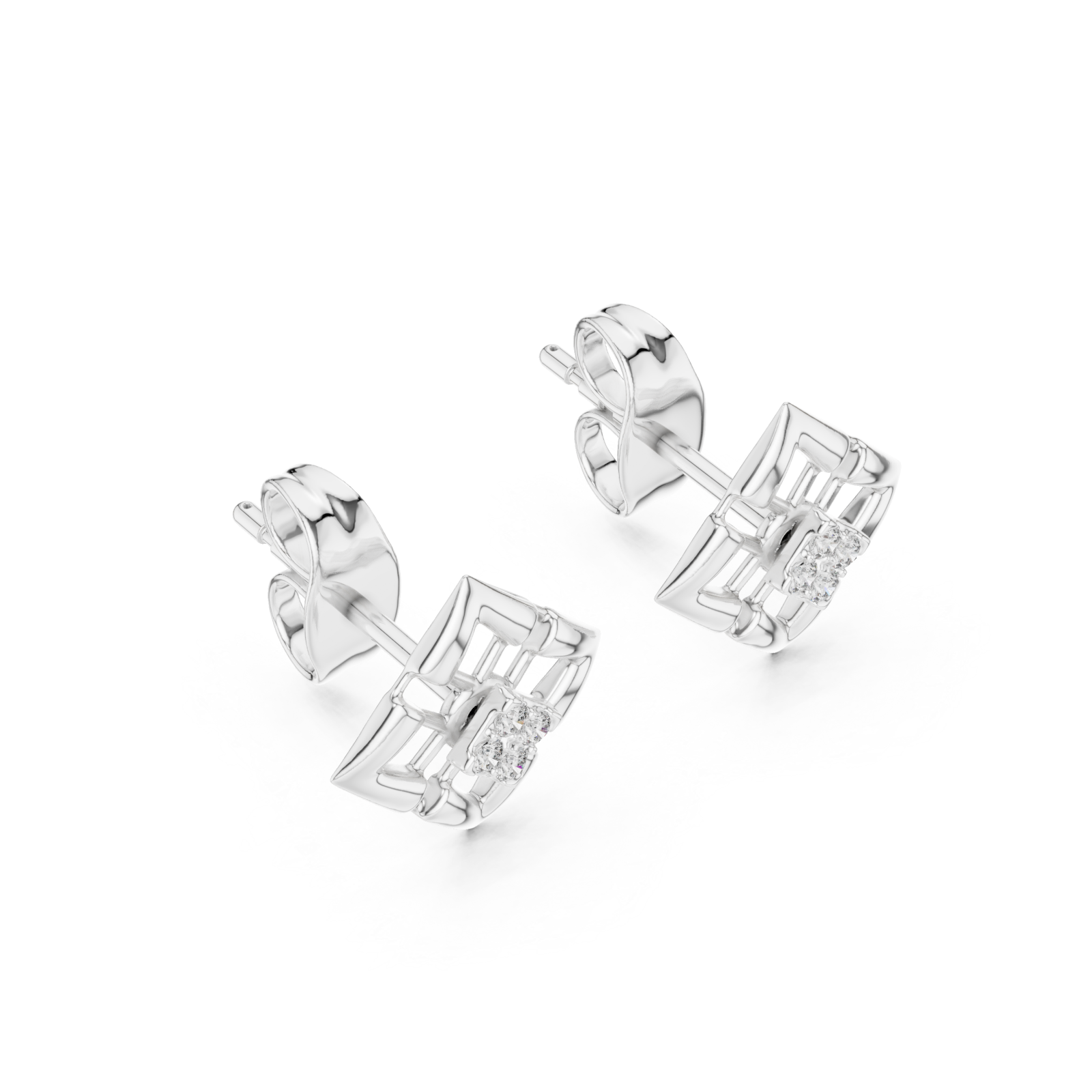  White Gold Refined Latticework Modern Stud Earrings Right View