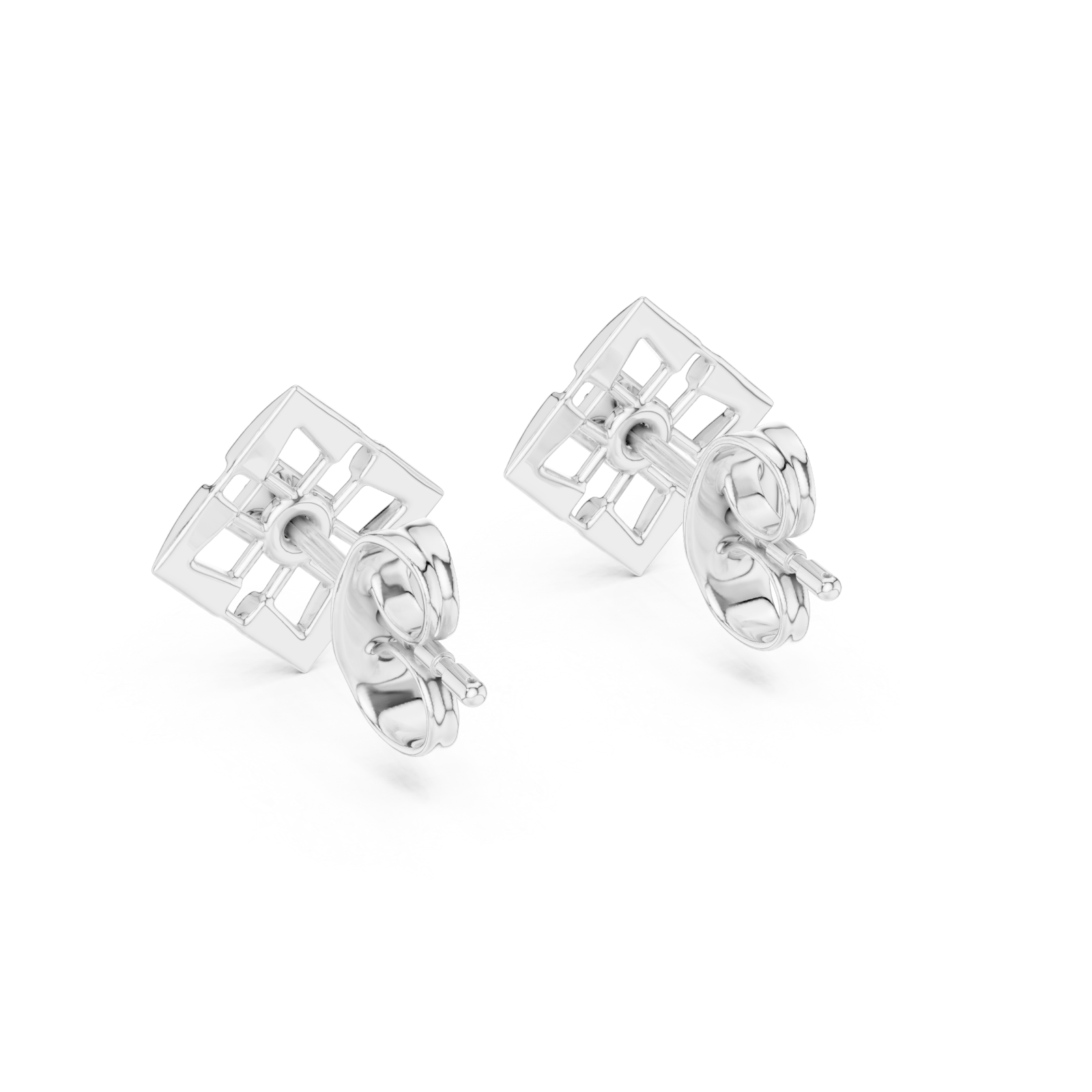  White Gold Refined Latticework Modern Stud Earrings Side View