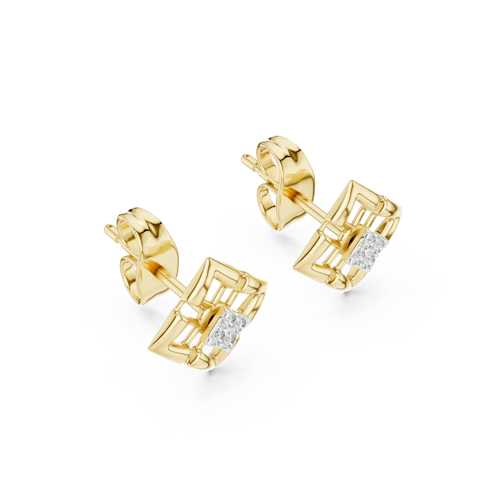 Gold Refined Latticework Modern Stud Earrings Right View