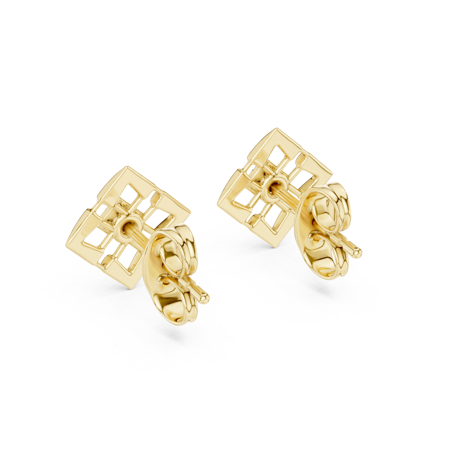  Gold Refined Latticework Modern Stud Earrings Side View