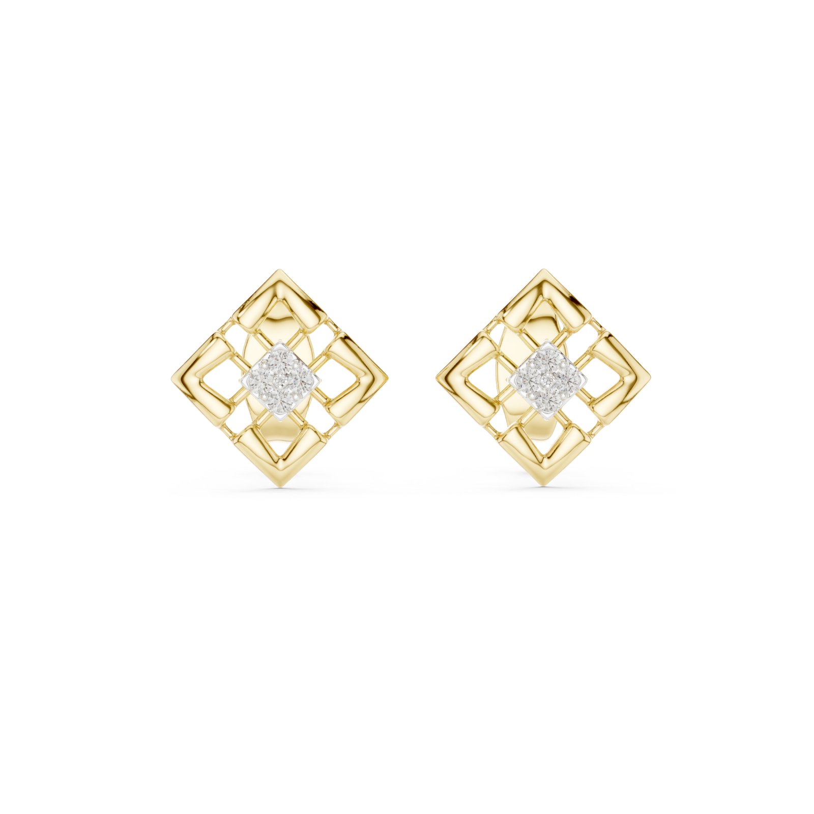  Gold Refined Latticework Modern Stud Earrings Front View