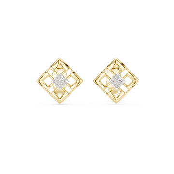  Gold Refined Latticework Modern Stud Earrings Front View