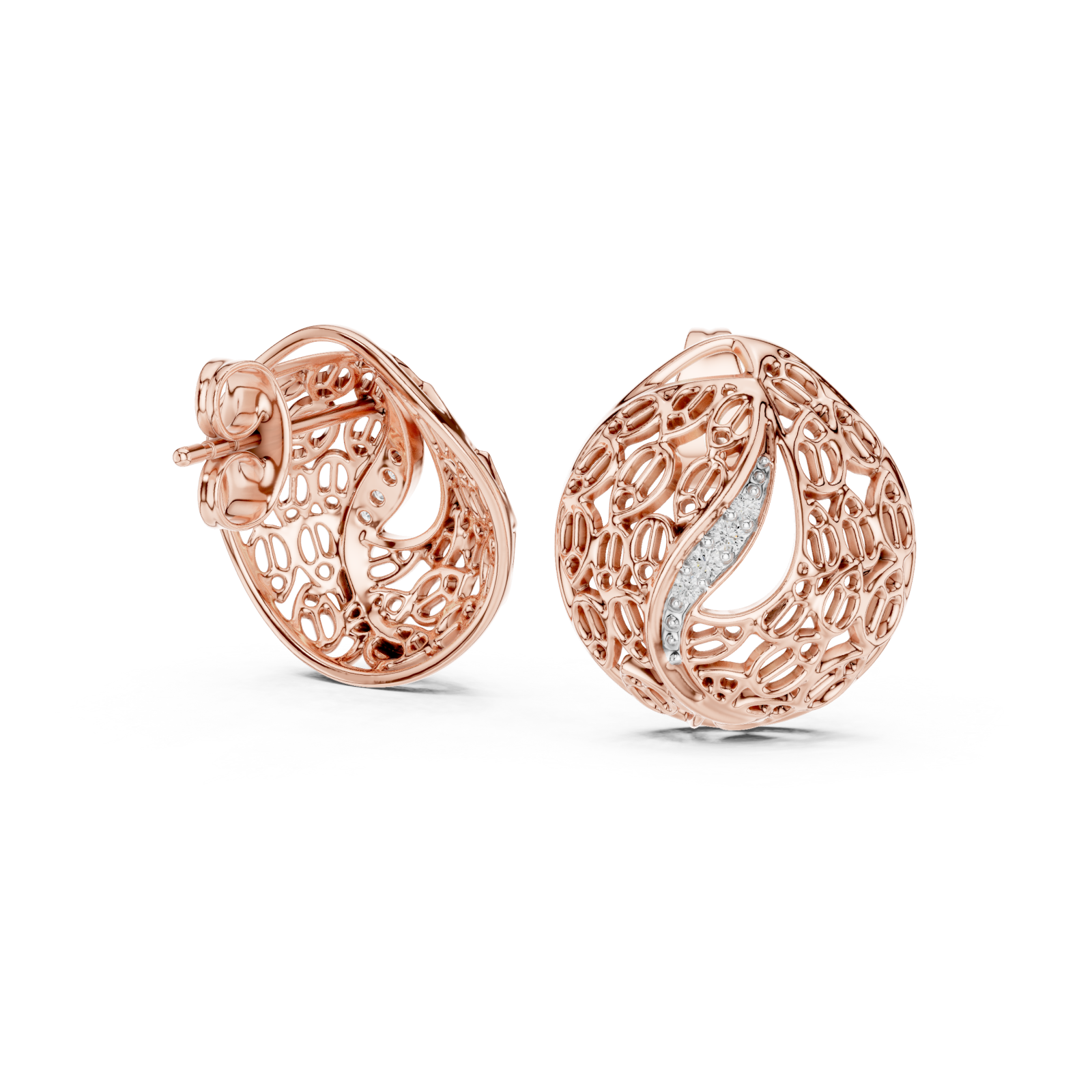  Rose Gold Radiant Lace Embrace Earrings Left View