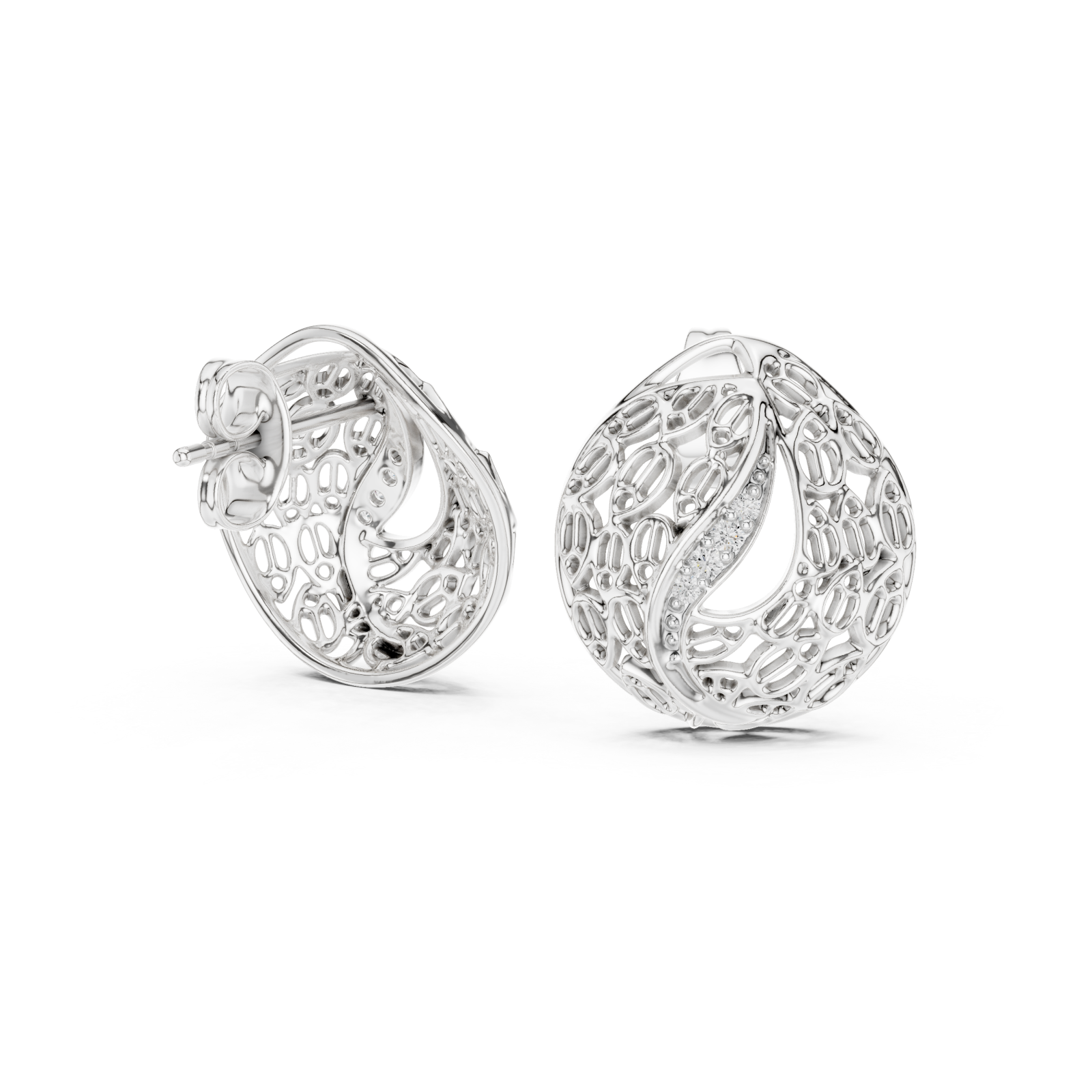  White Gold Radiant Lace Embrace Earrings Left View