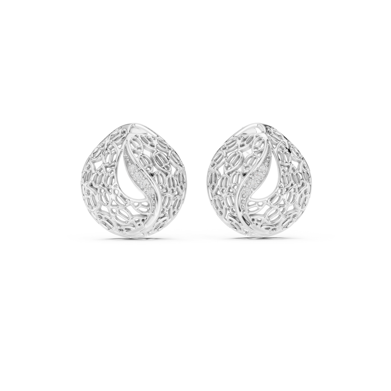  White Gold Radiant Lace Embrace Earrings Front View
