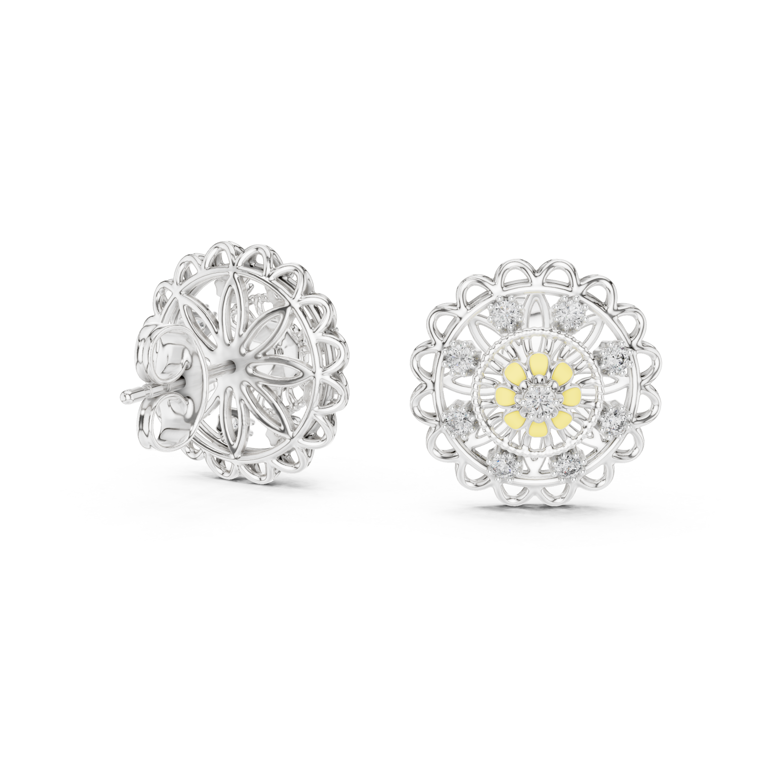  White Gold Radiant Petal Embrace Hoop Earrings Left View