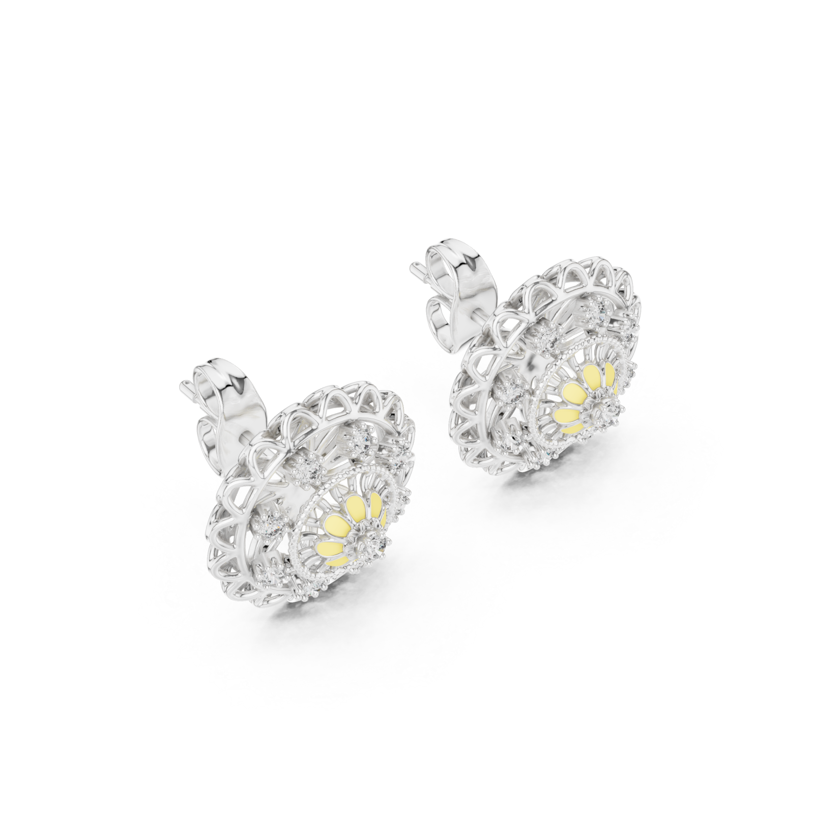  White Gold Radiant Petal Embrace Hoop Earrings Right View