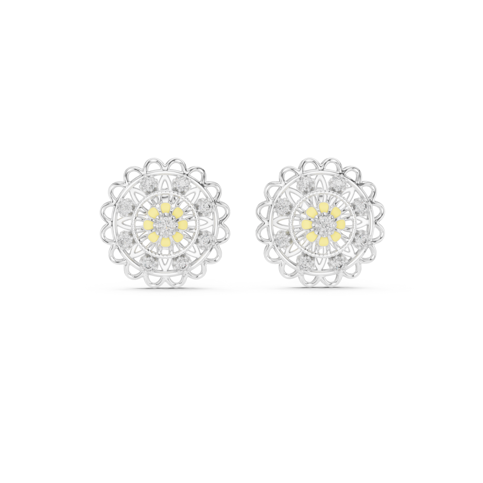 White Gold Radiant Petal Embrace Hoop Earrings Front View