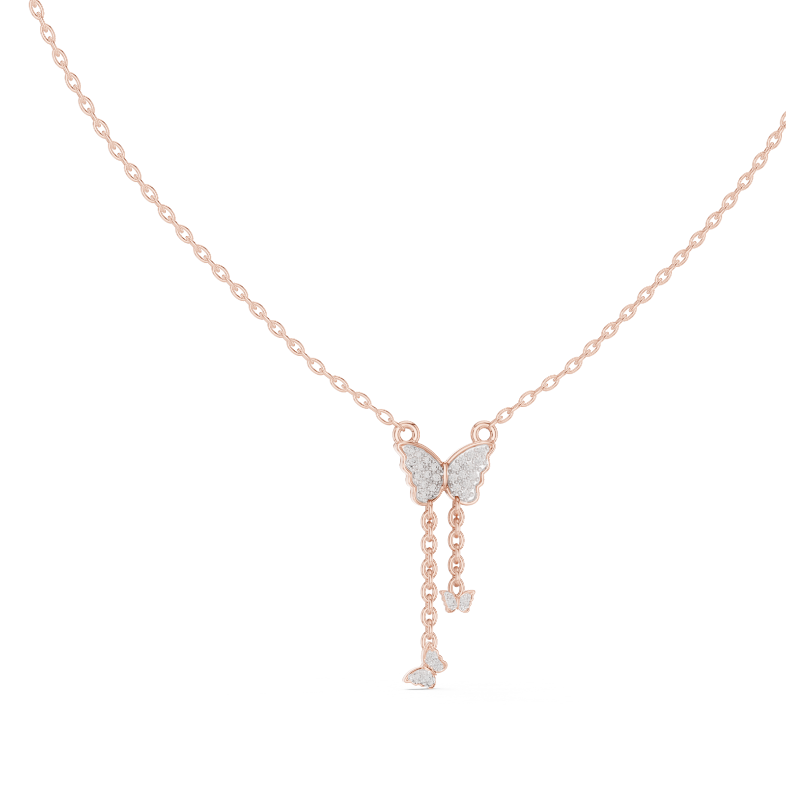 Rose Gold Enchanted Gossamer Winged Butterfly Pendant Necklace Left View