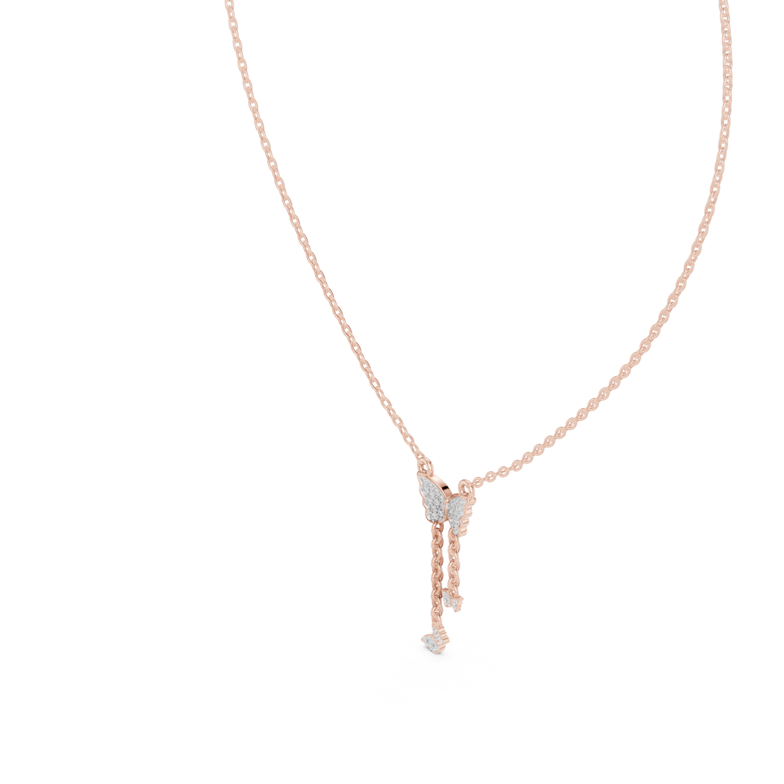  Rose Gold Enchanted Gossamer Winged Butterfly Pendant Necklace Right View