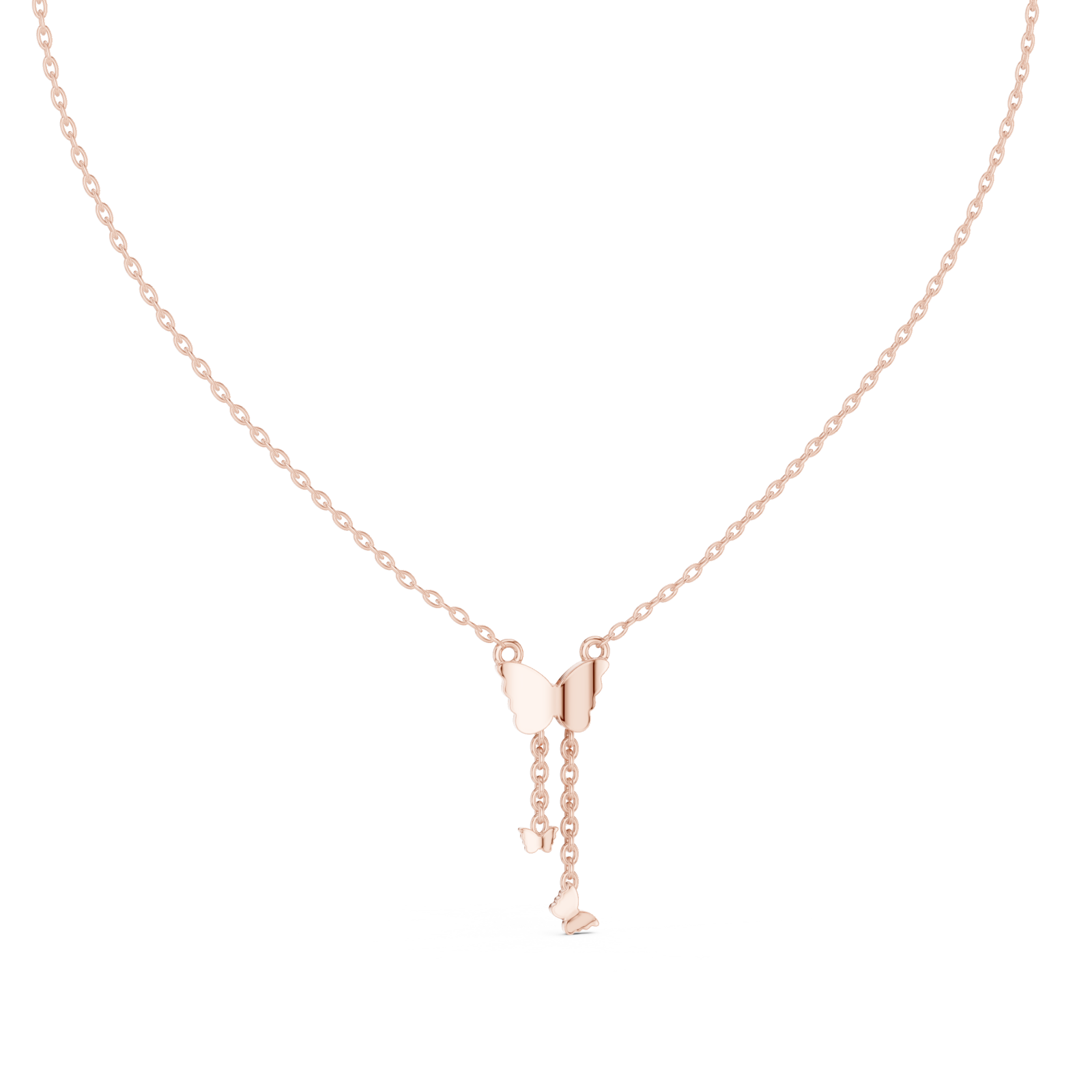  Rose Gold Enchanted Gossamer Winged Butterfly Pendant Necklace Front View