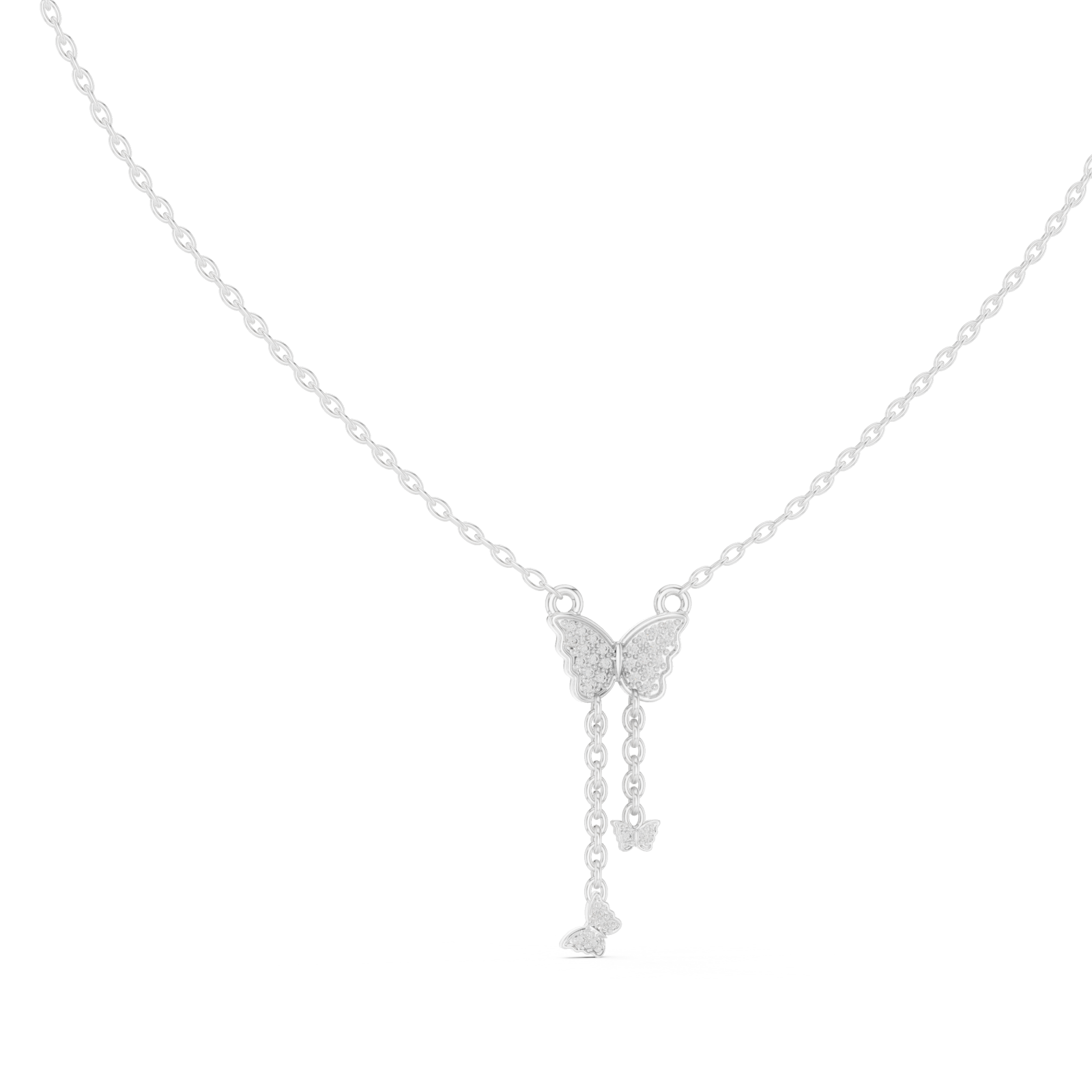  White Gold Enchanted Gossamer Winged Butterfly Pendant Necklace Left View