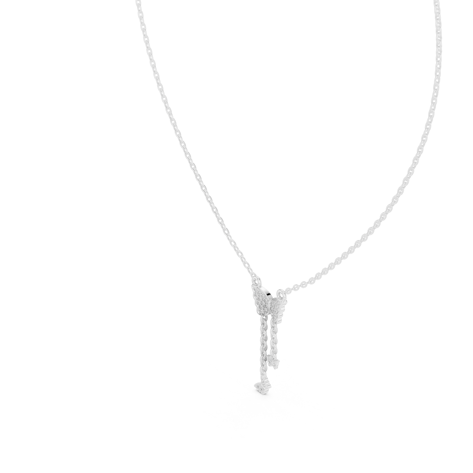  White Gold Enchanted Gossamer Winged Butterfly Pendant Necklace Right View