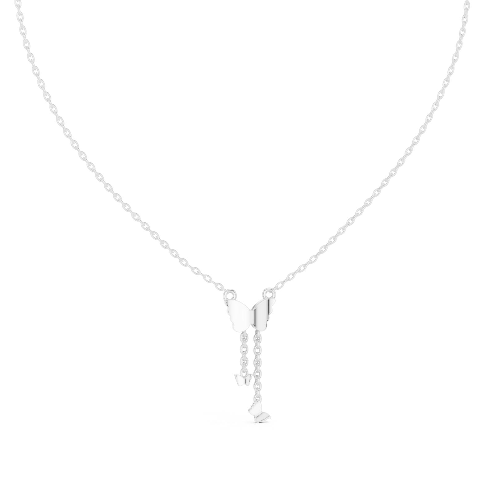  White Gold Enchanted Gossamer Winged Butterfly Pendant Necklace Front View