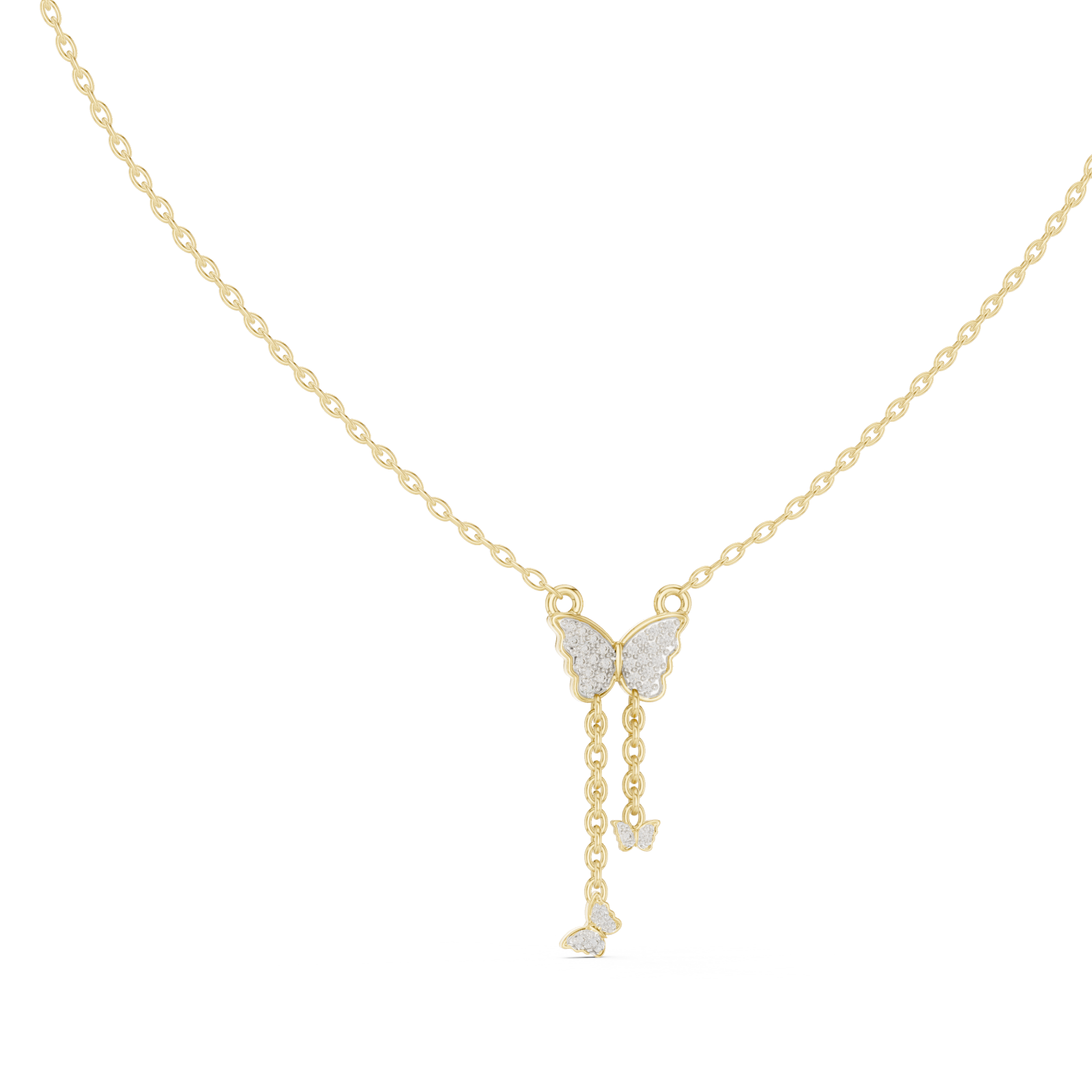  Gold Enchanted Gossamer Winged Butterfly Pendant Necklace Left View