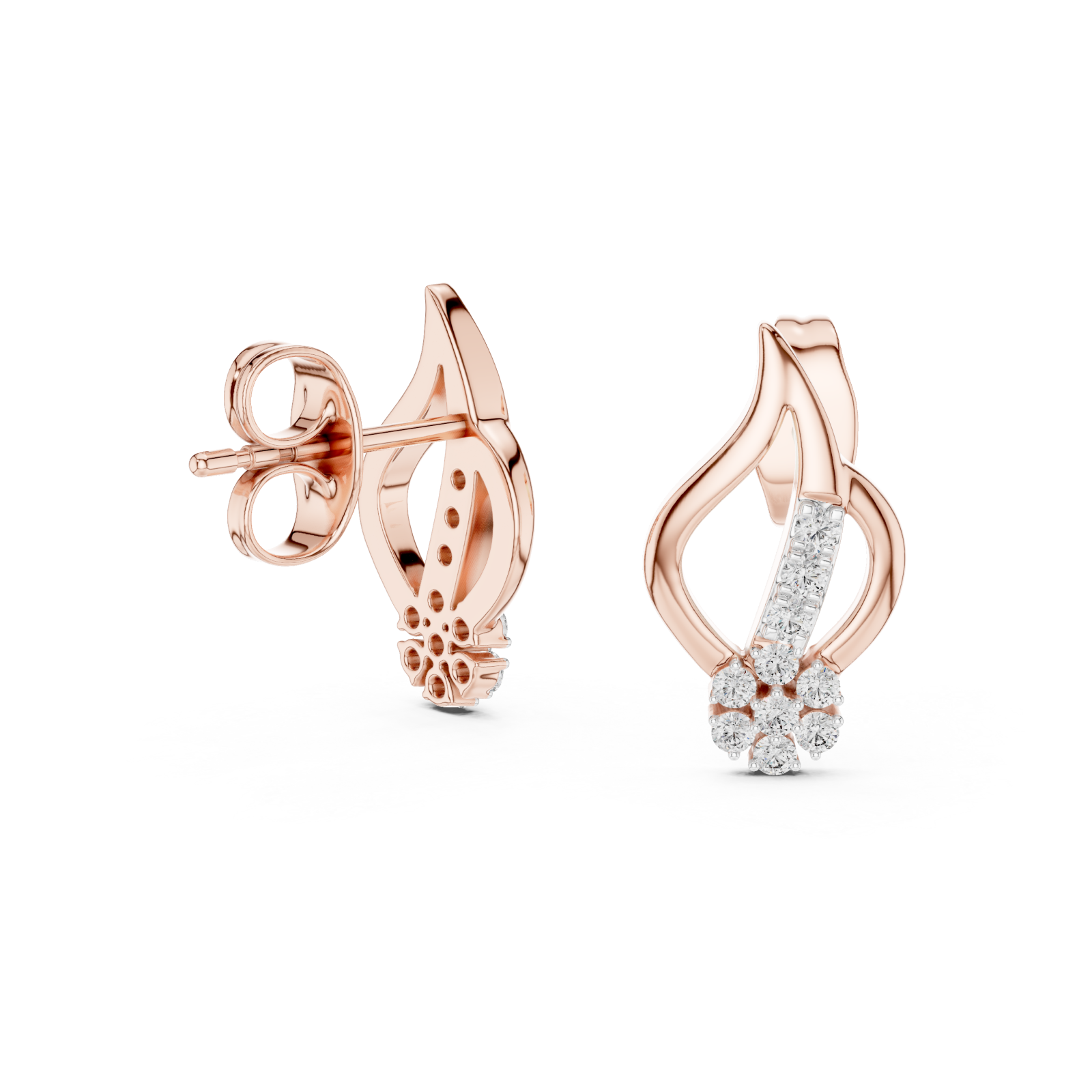  Rose Gold Radiant Curve Petal Studs Left View