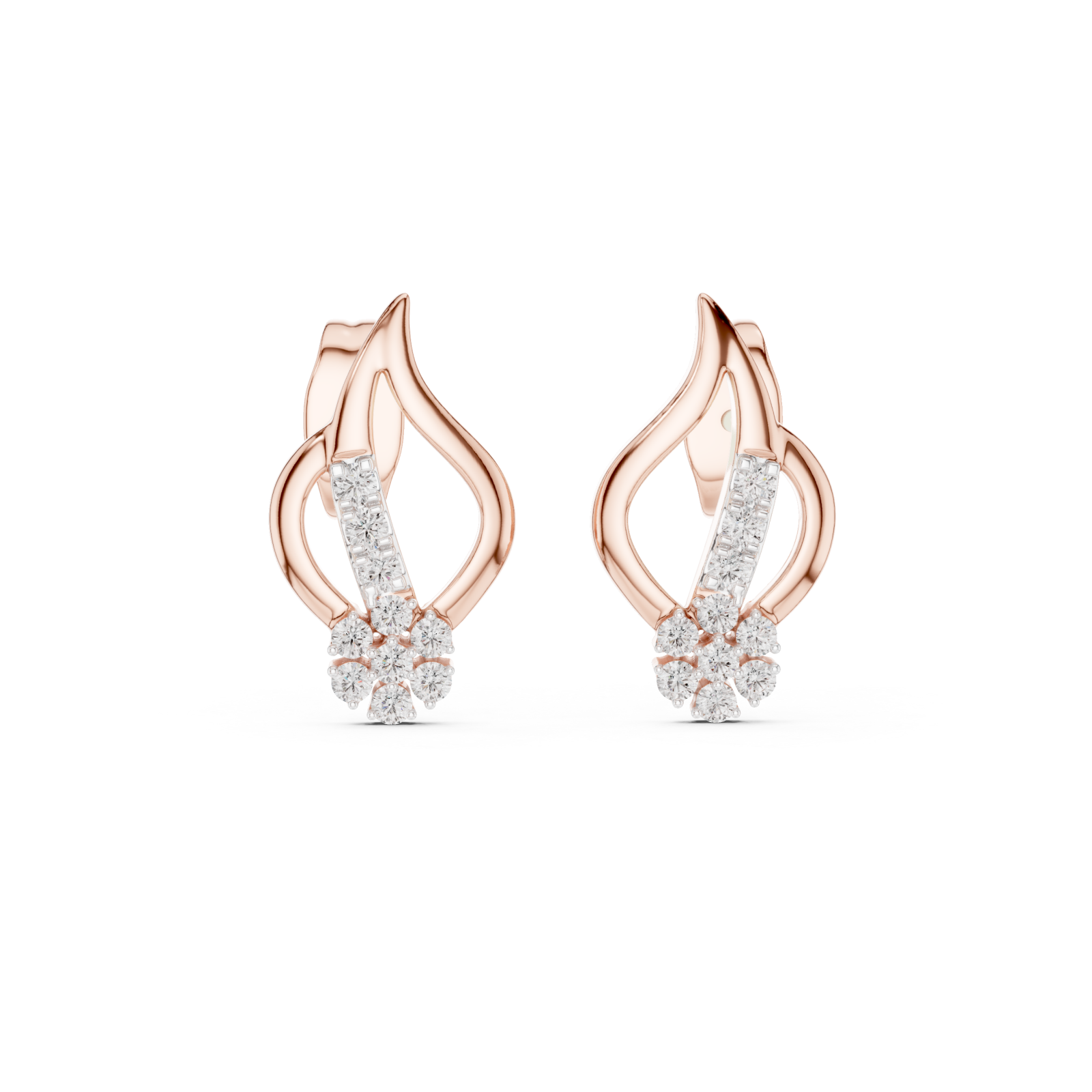 Rose Gold Radiant Curve Petal Studs Front View