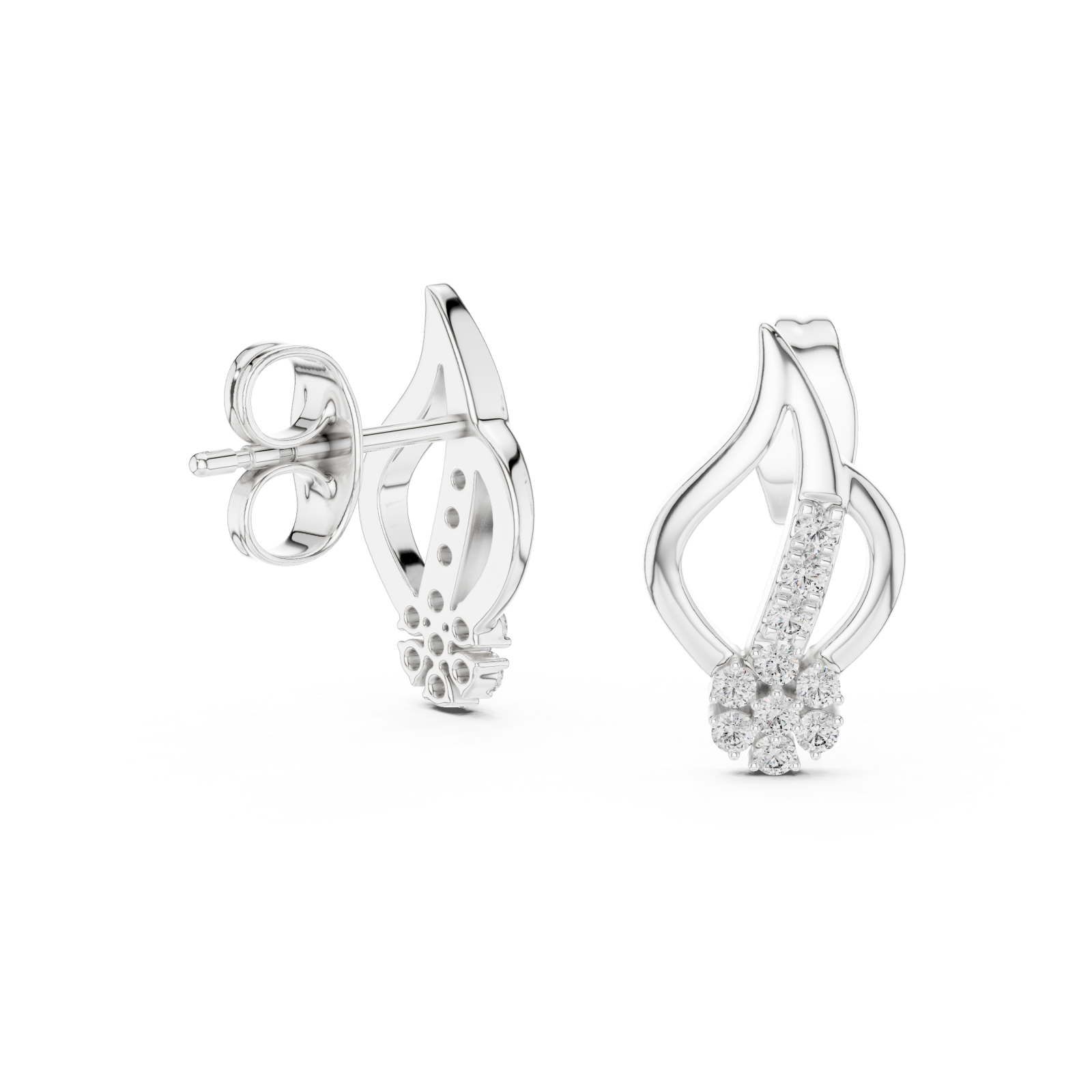  White Gold Radiant Curve Petal Studs Left View