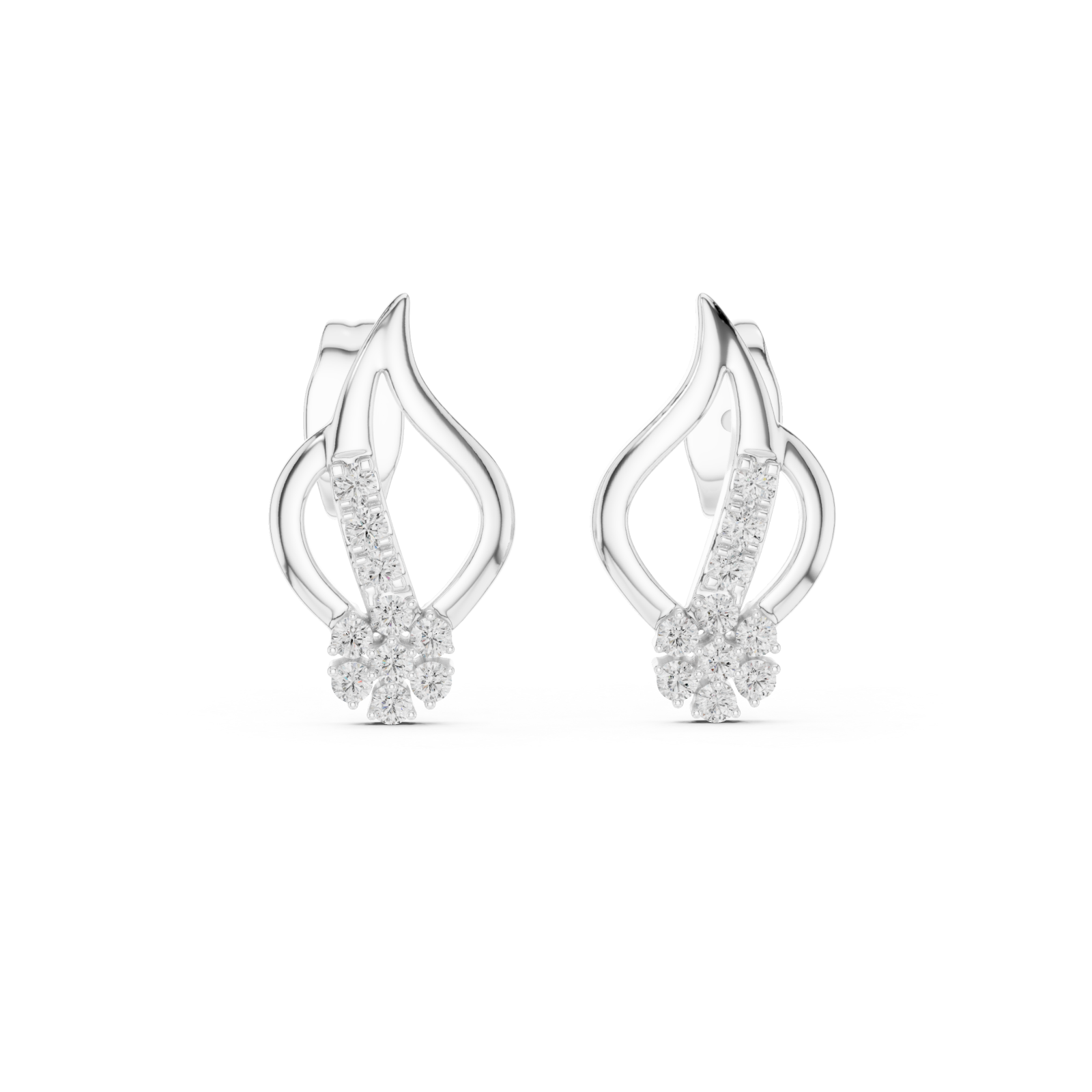  White Gold Radiant Curve Petal Studs Front View