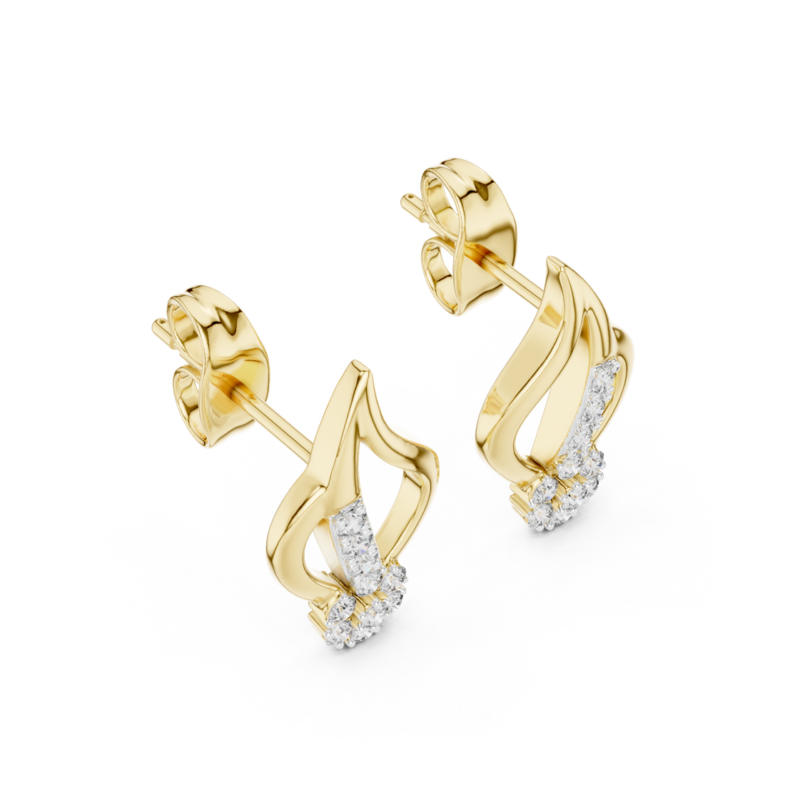  Gold Radiant Curve Petal Studs Front View
