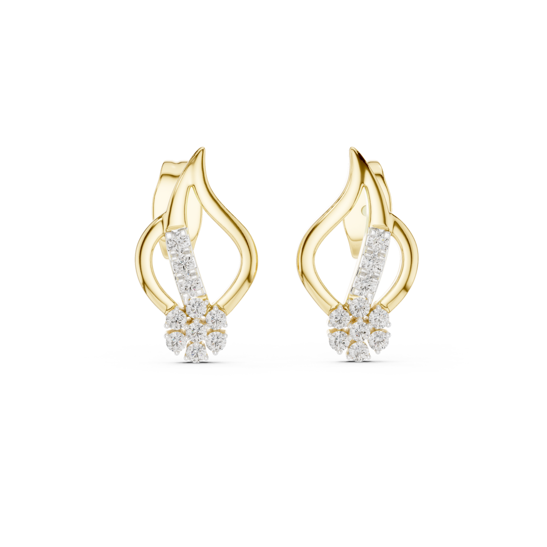  Gold Radiant Curve Petal Studs Front View
