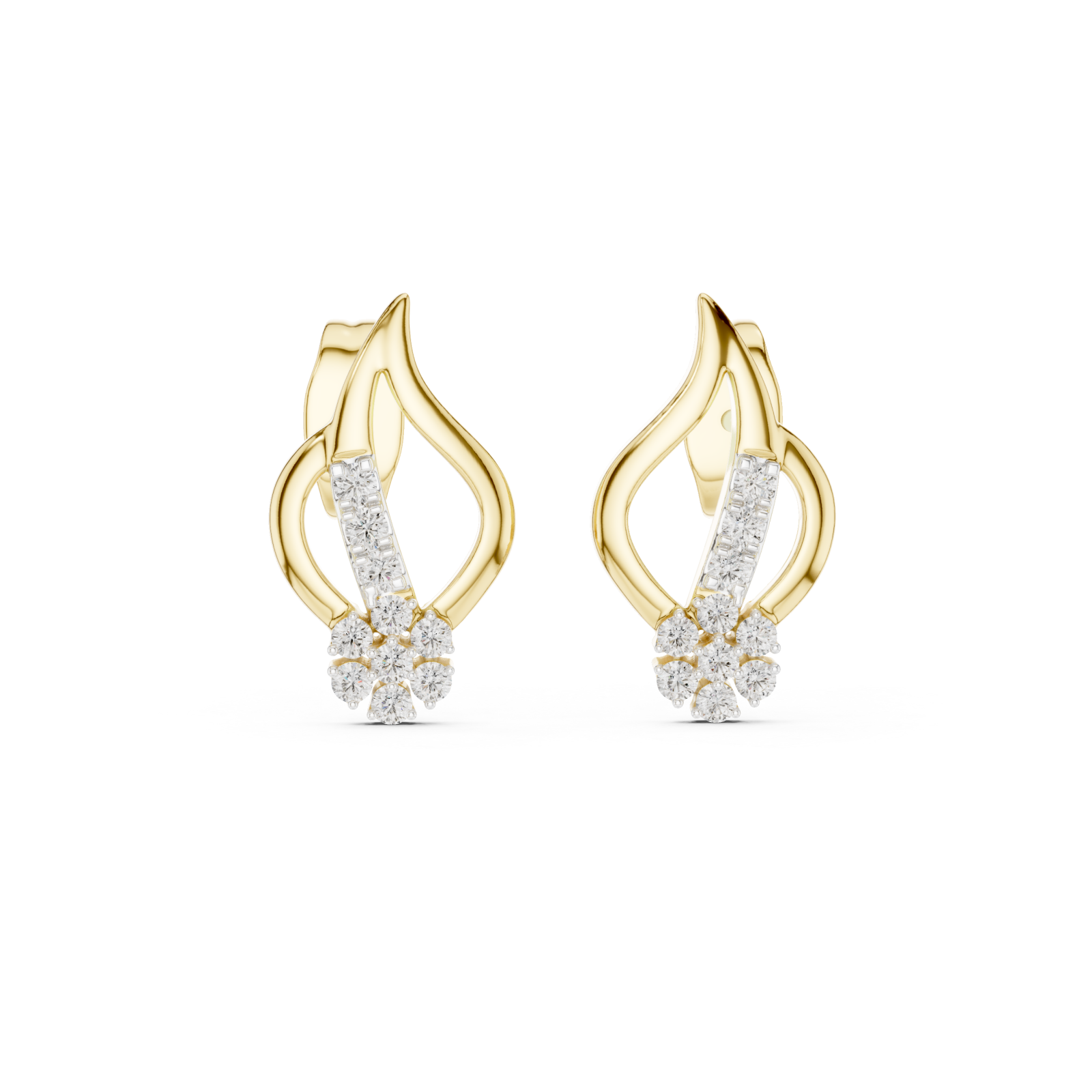  Gold Radiant Curve Petal Studs Front View
