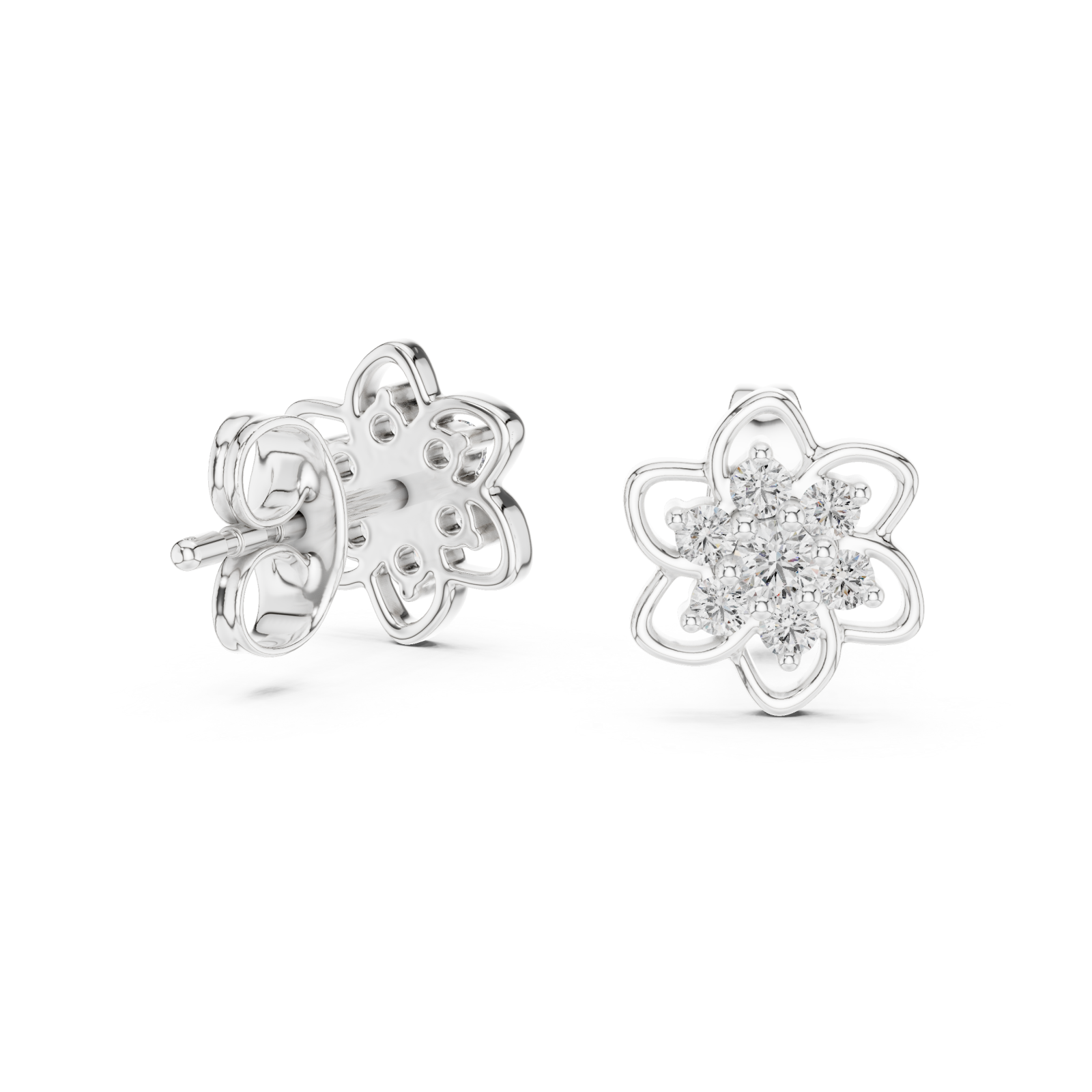  White Gold Radiant Morning Floral Earrings Left View