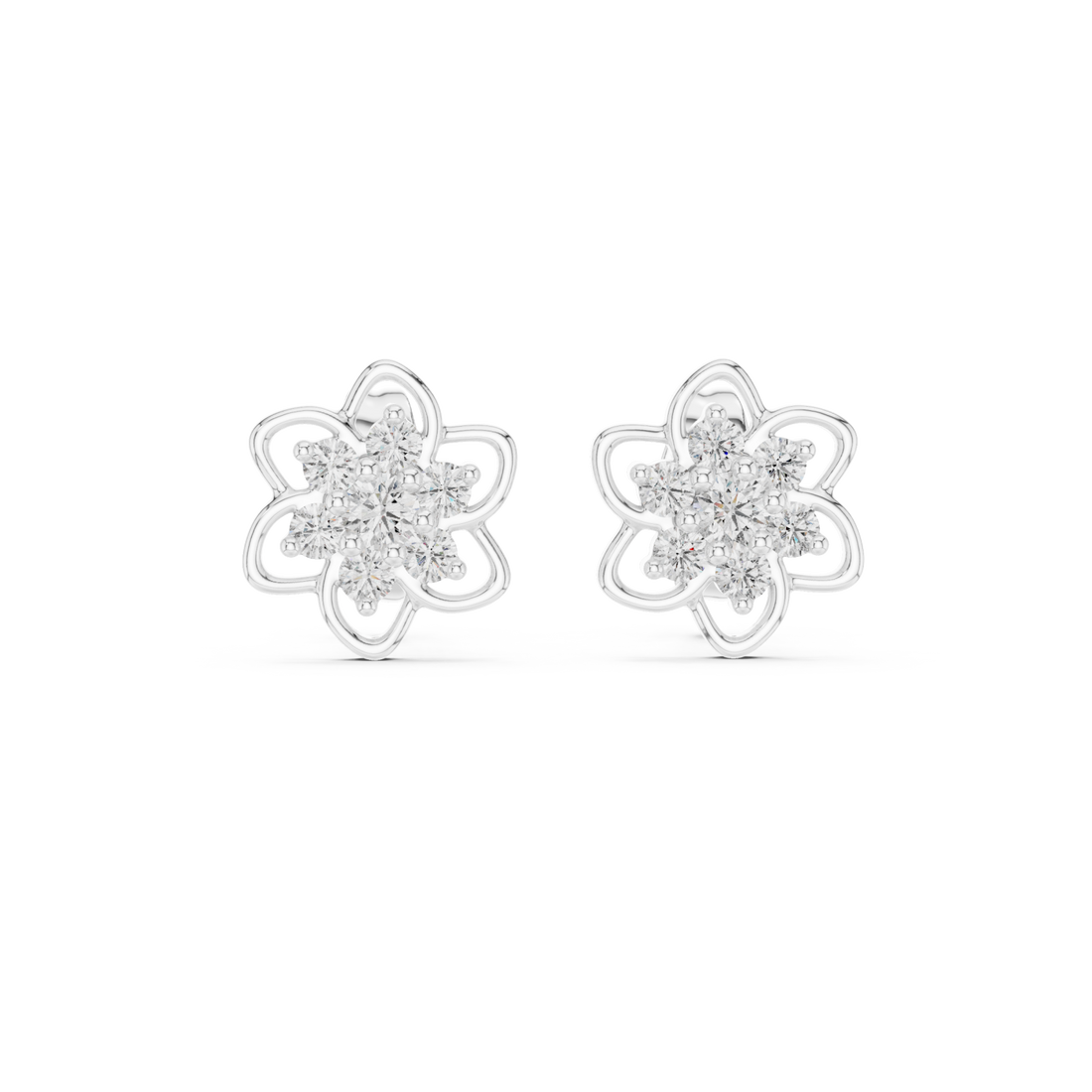  White Gold Radiant Morning Floral Earrings Front View