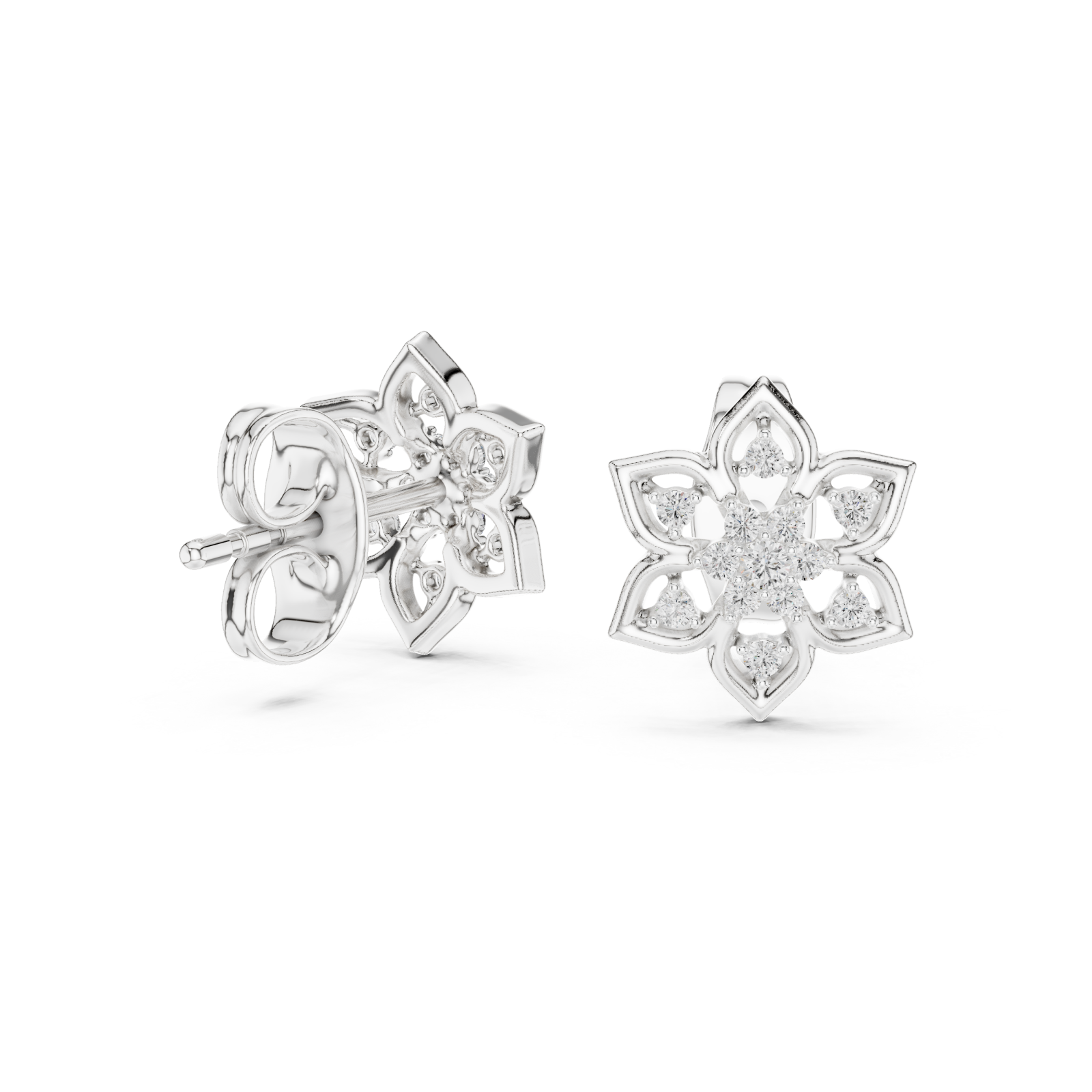  White Gold Petal Kiss Miniature Earrings Left View