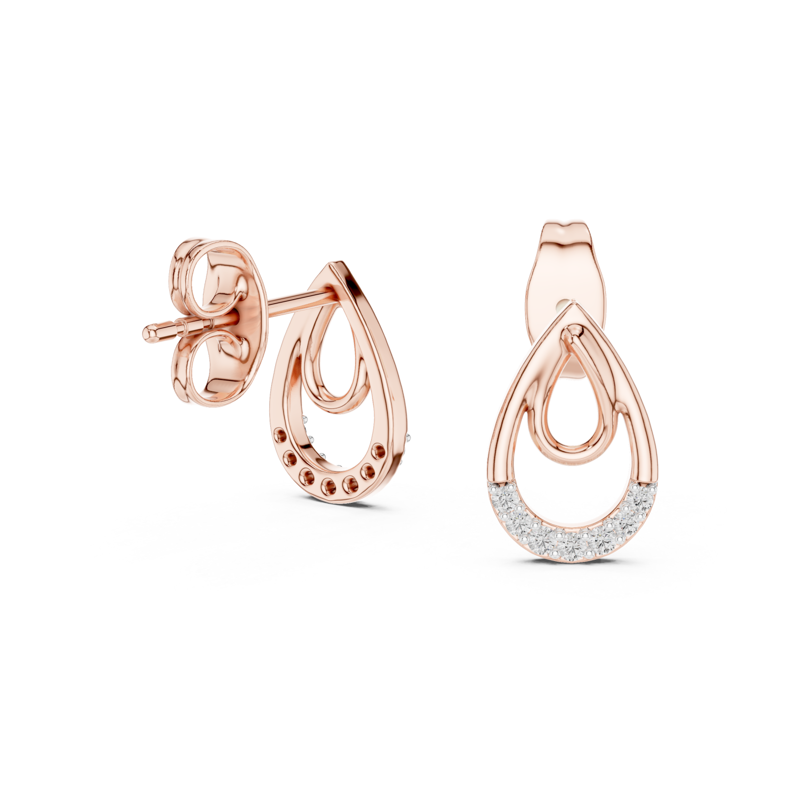  Rose Gold Eternal Curve Shine Stud Earrings Left View