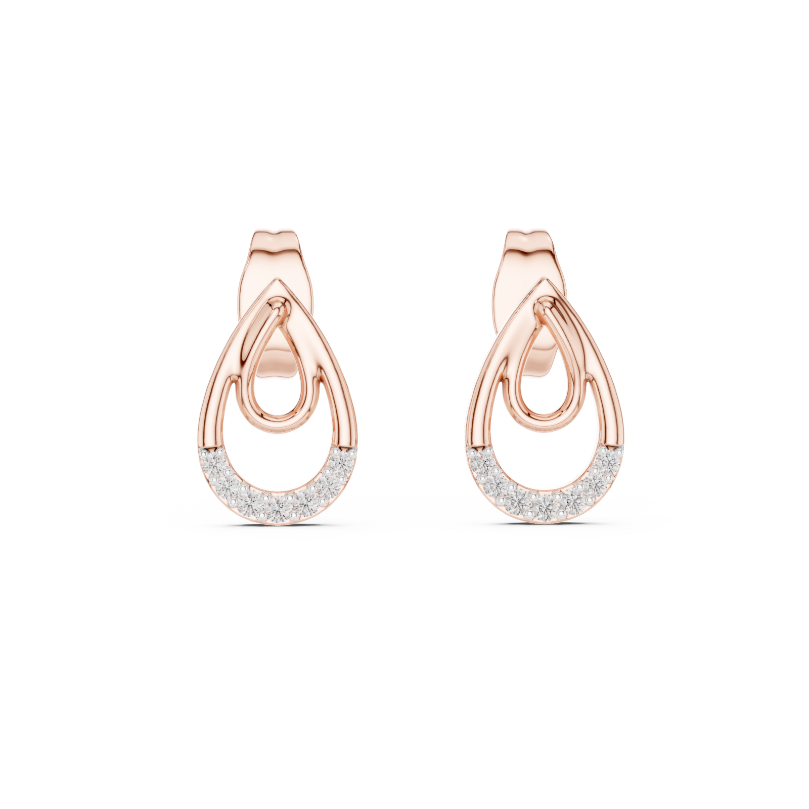  Rose Gold Eternal Curve Shine Stud Earrings Front View
