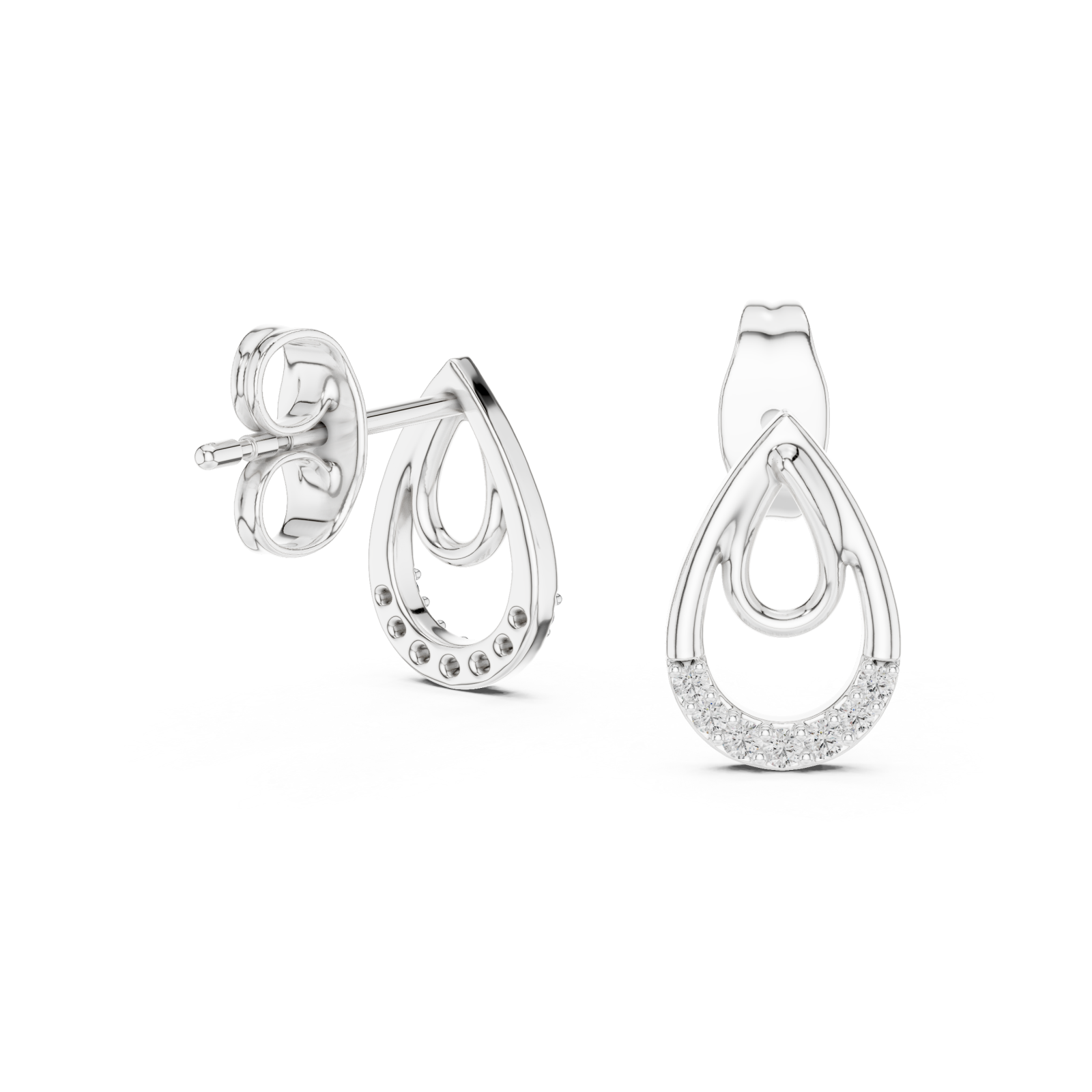  White Gold Eternal Curve Shine Stud Earrings Left View