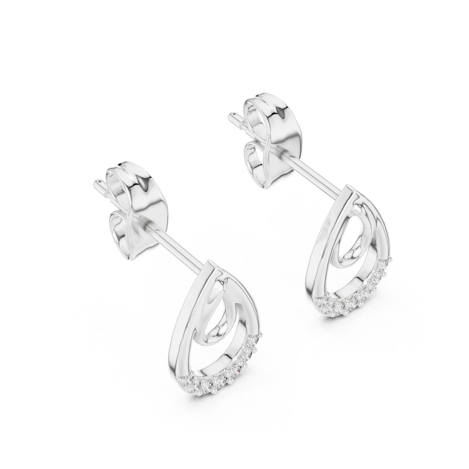  White Gold Eternal Curve Shine Stud Earrings Right View