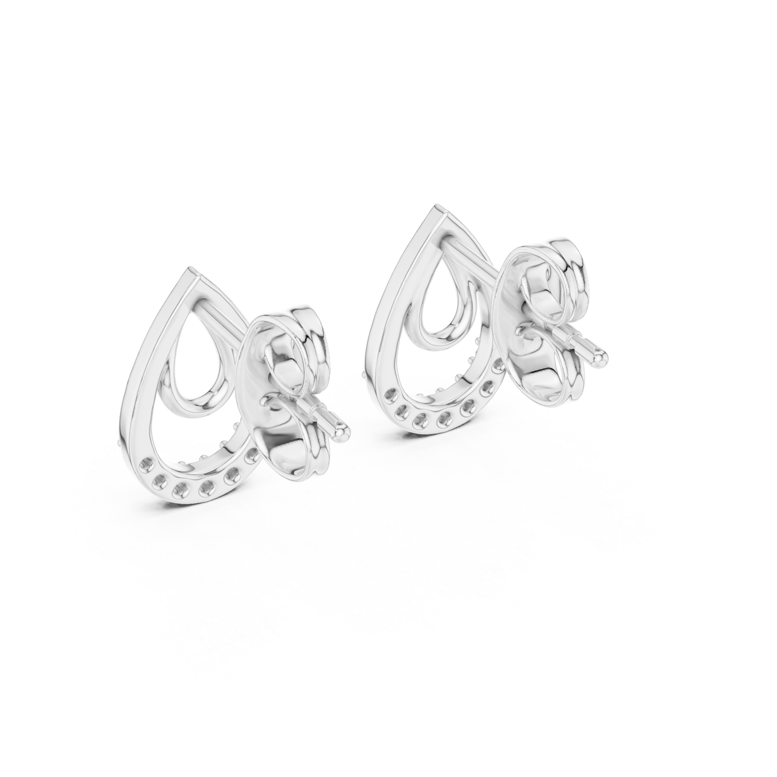  White Gold Eternal Curve Shine Stud Earrings Side View