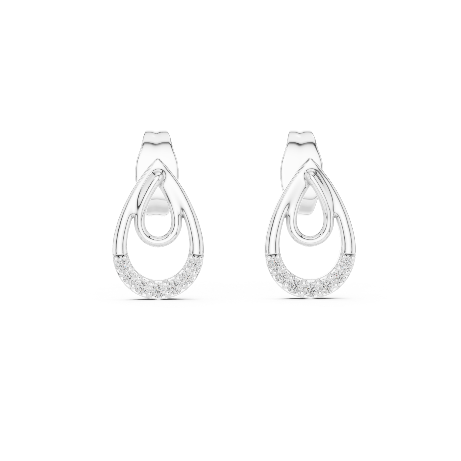  White Gold Eternal Curve Shine Stud Earrings Front View