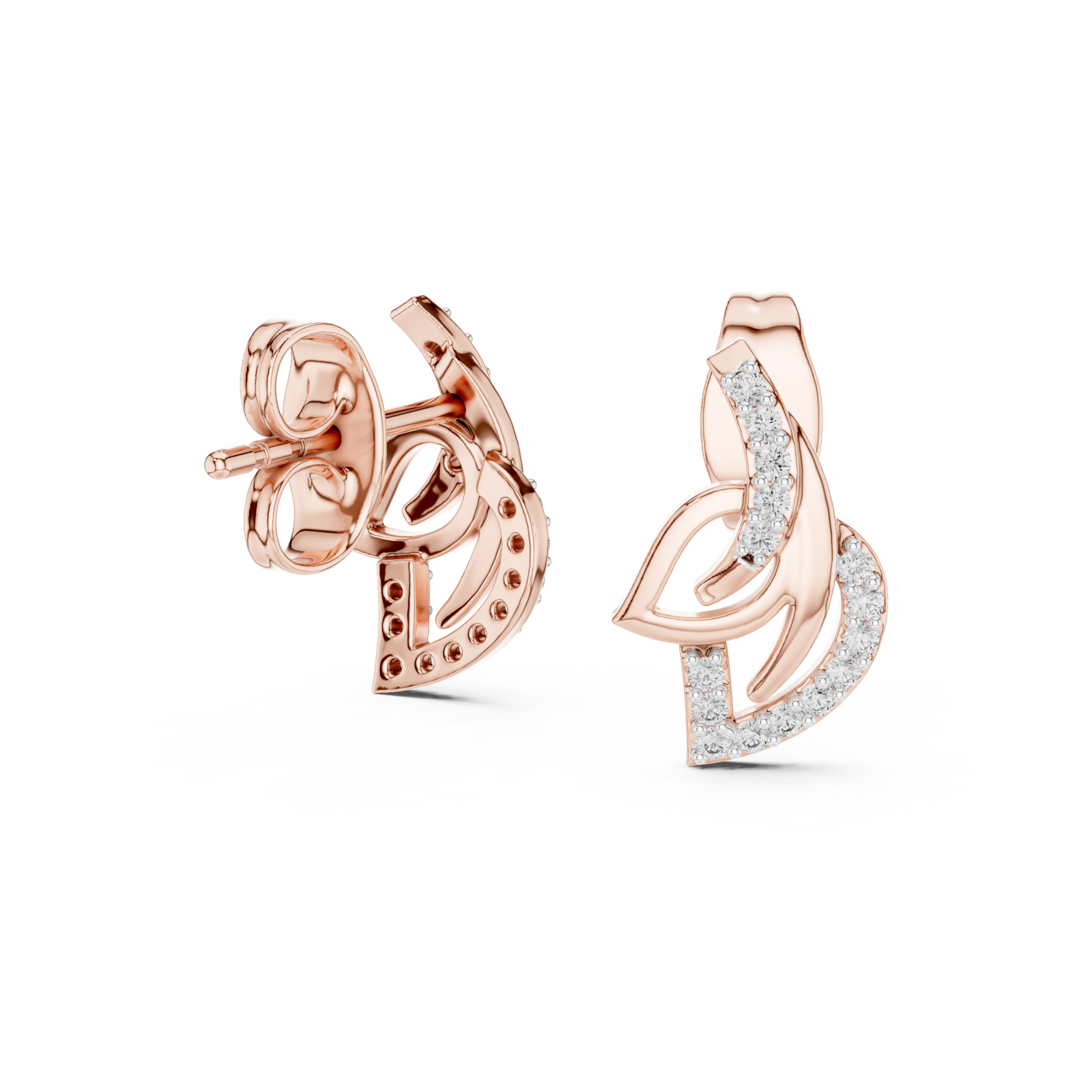  Rose Gold Midnight Serenade Curved Accent Modern Stud Earrings Left View