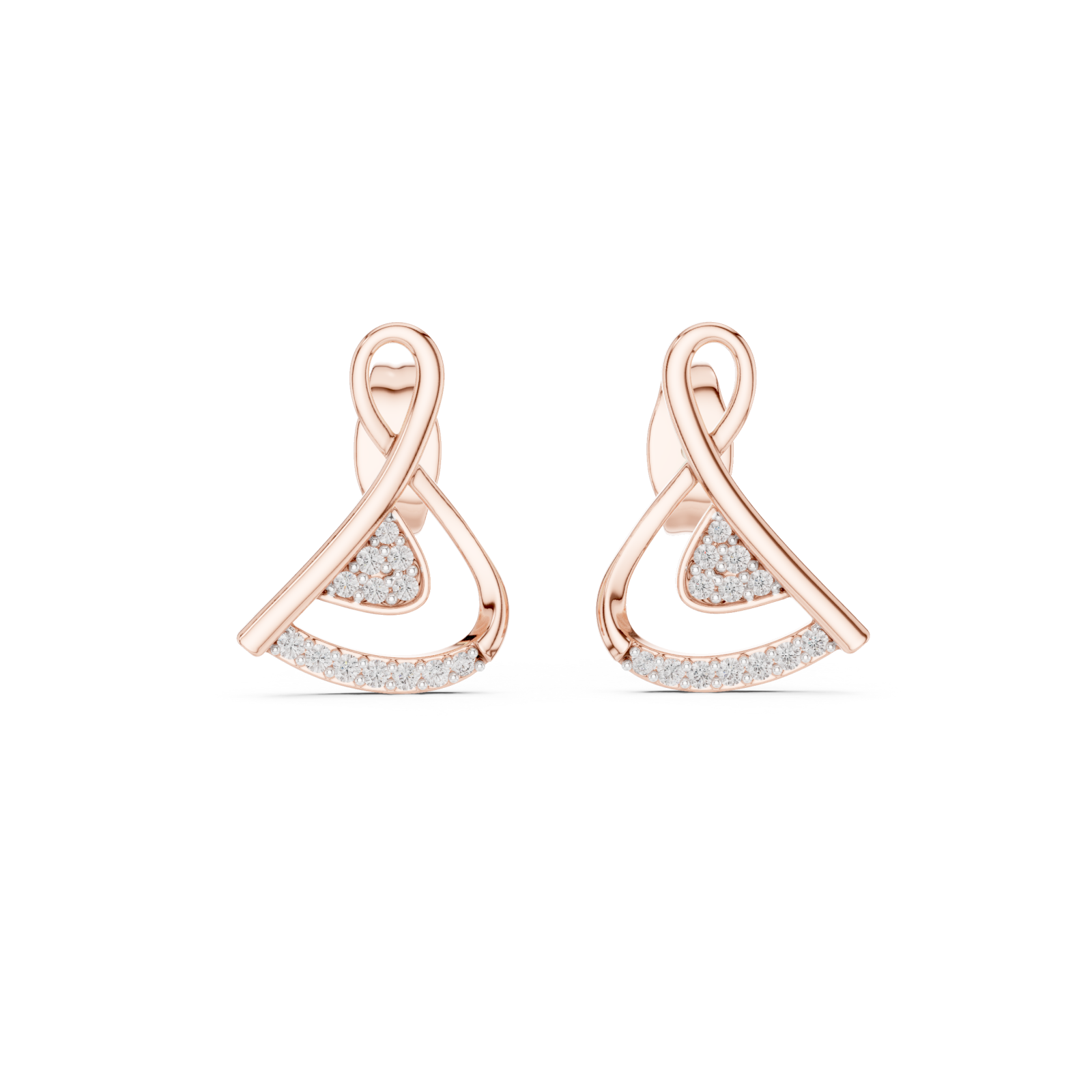  Rose Gold Radiant Line Accent Twist Jewellery Earrings Front View