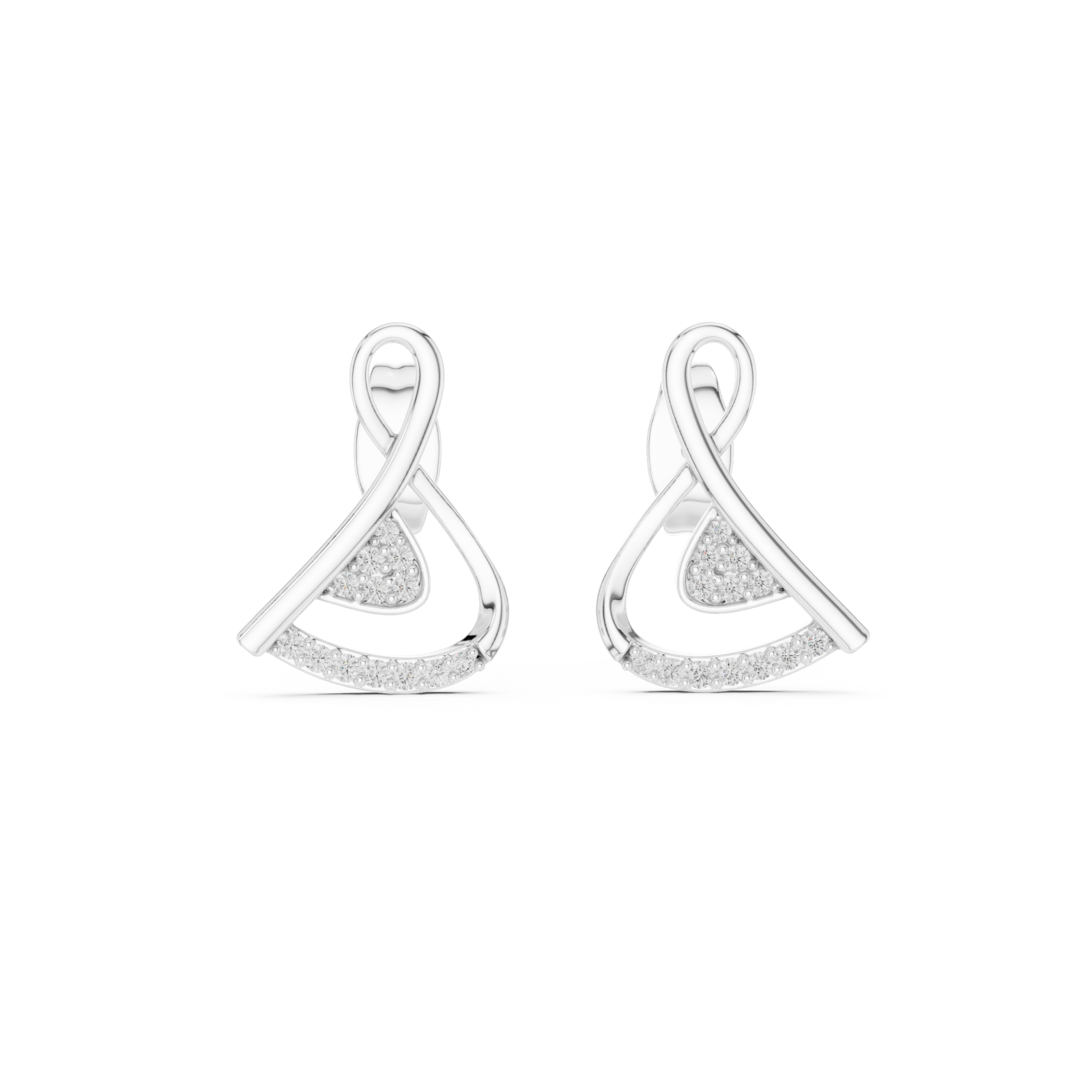  White Gold Radiant Line Accent Twist Jewellery Earrings Front View