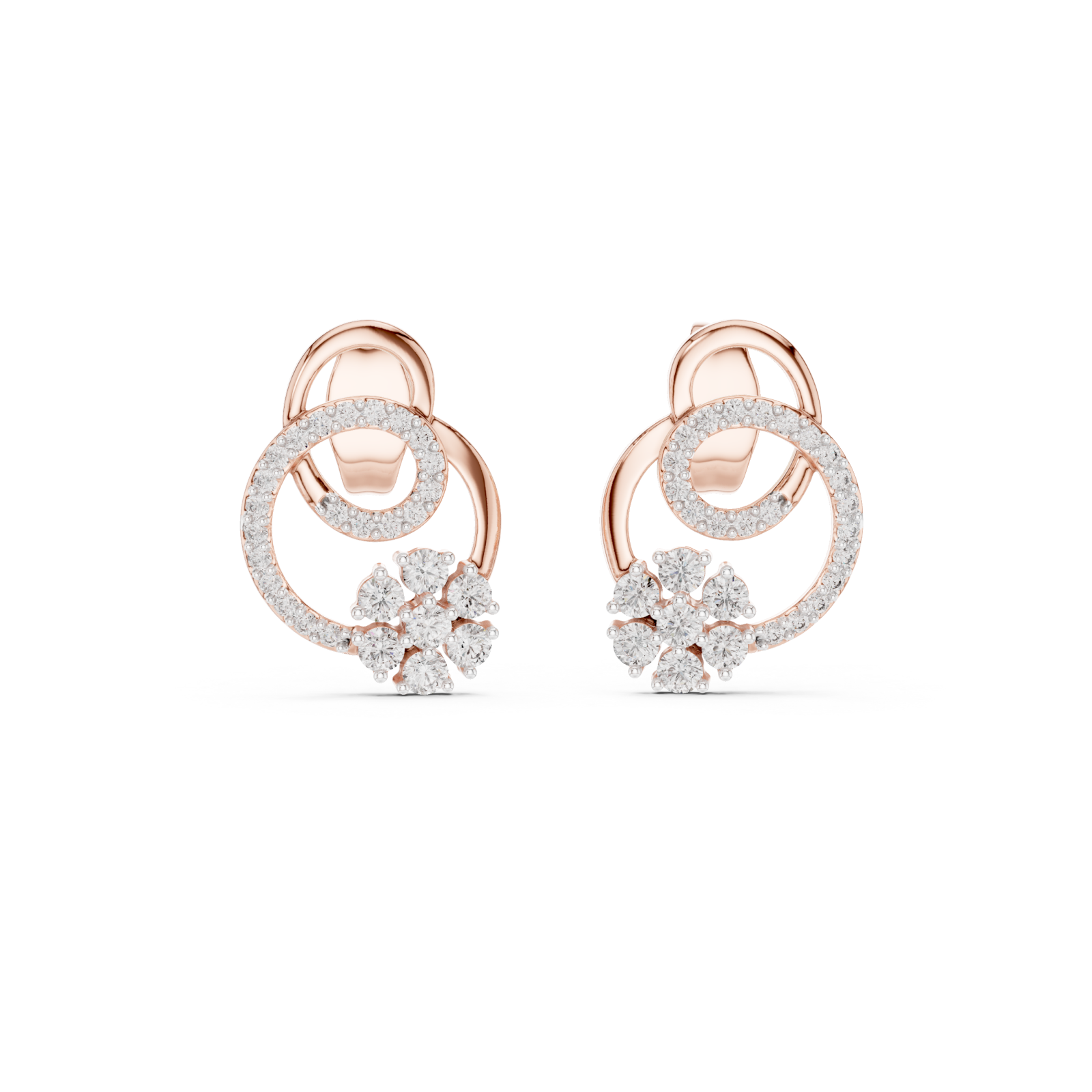  Rose Gold Celestial Embrace Double Circle Earrings Front View