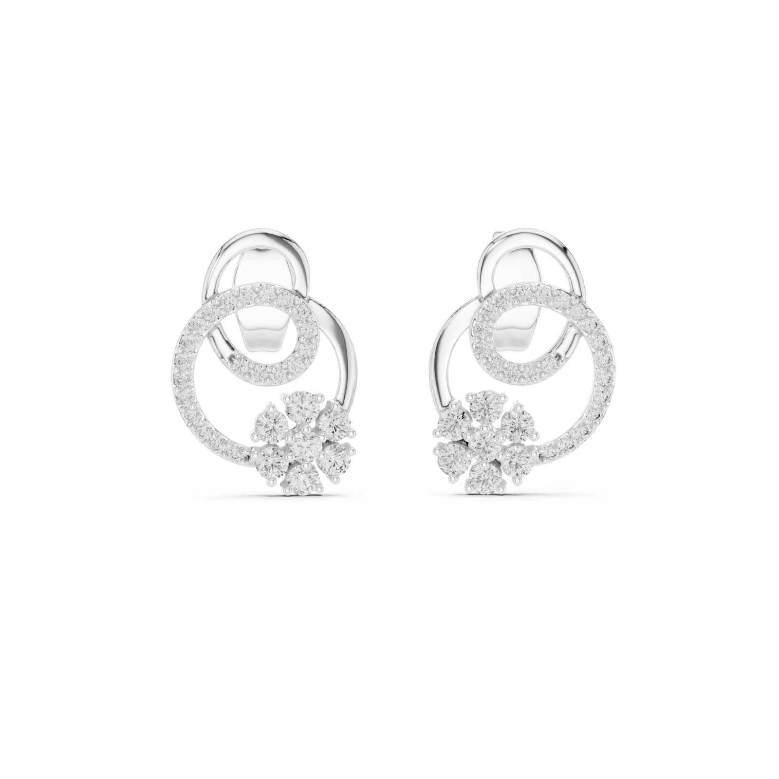  White Gold Celestial Embrace Double Circle Earrings Front View