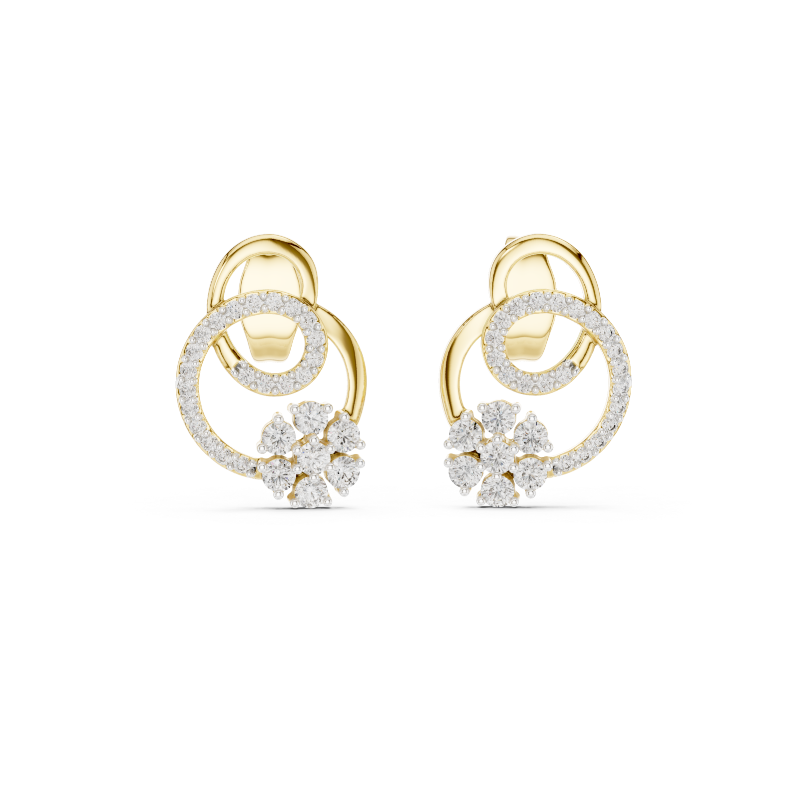  Gold Celestial Embrace Double Circle Earrings Front View