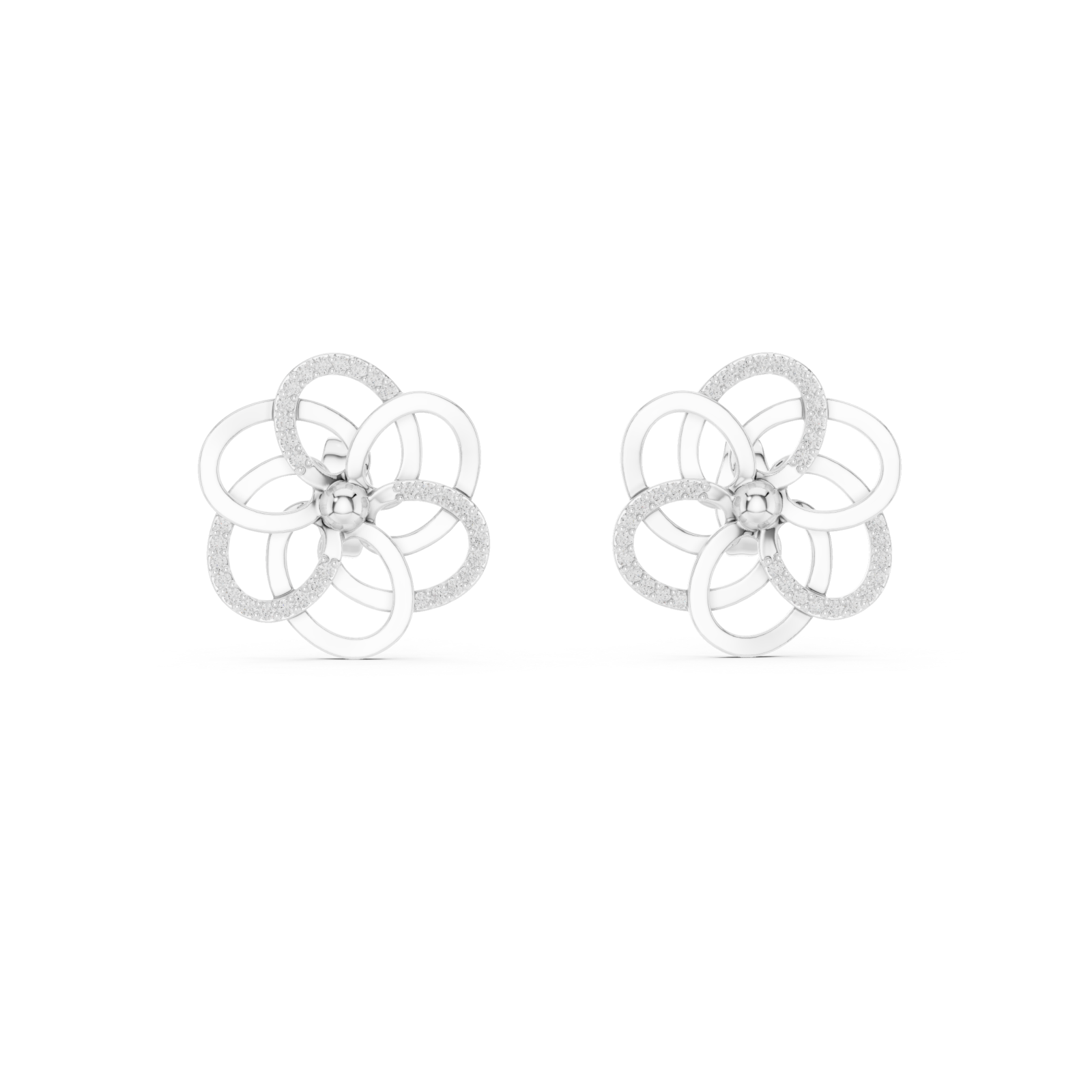  White Gold Lustrous Petal Harmony Earrings Front View