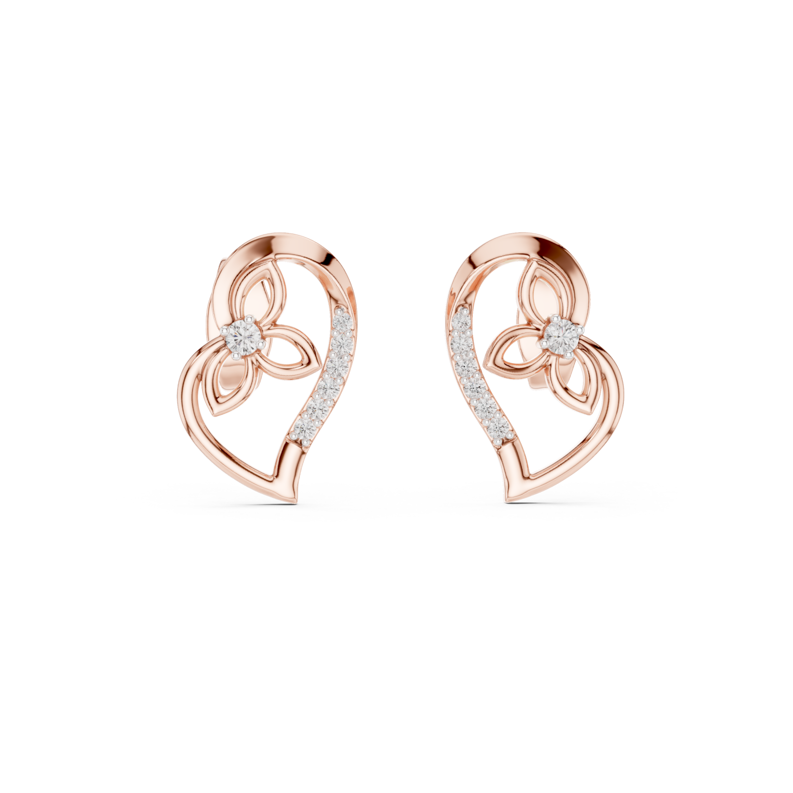  Rose Gold Graceful Harmony Heart Curve Earrings Front View