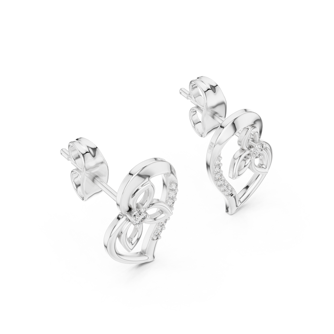  White Gold Graceful Harmony Heart Curve Earrings Right View