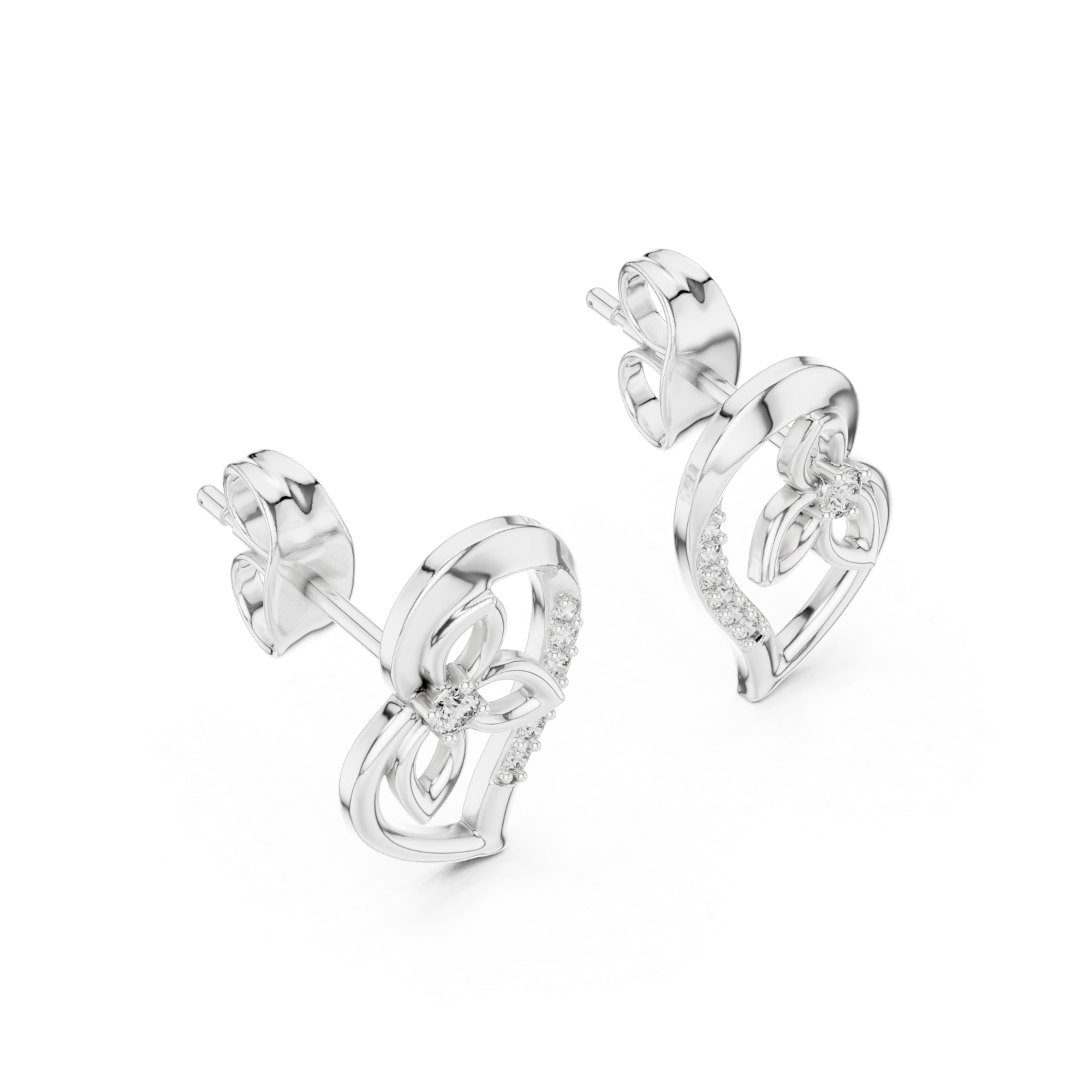  White Gold Graceful Harmony Heart Curve Earrings Right View