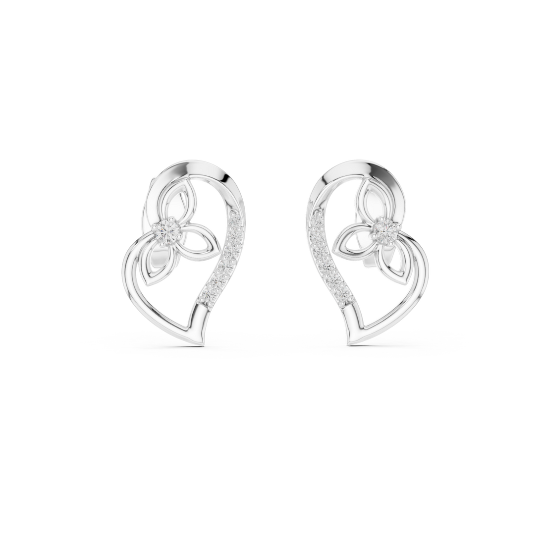  White Gold Graceful Harmony Heart Curve Earrings Right View