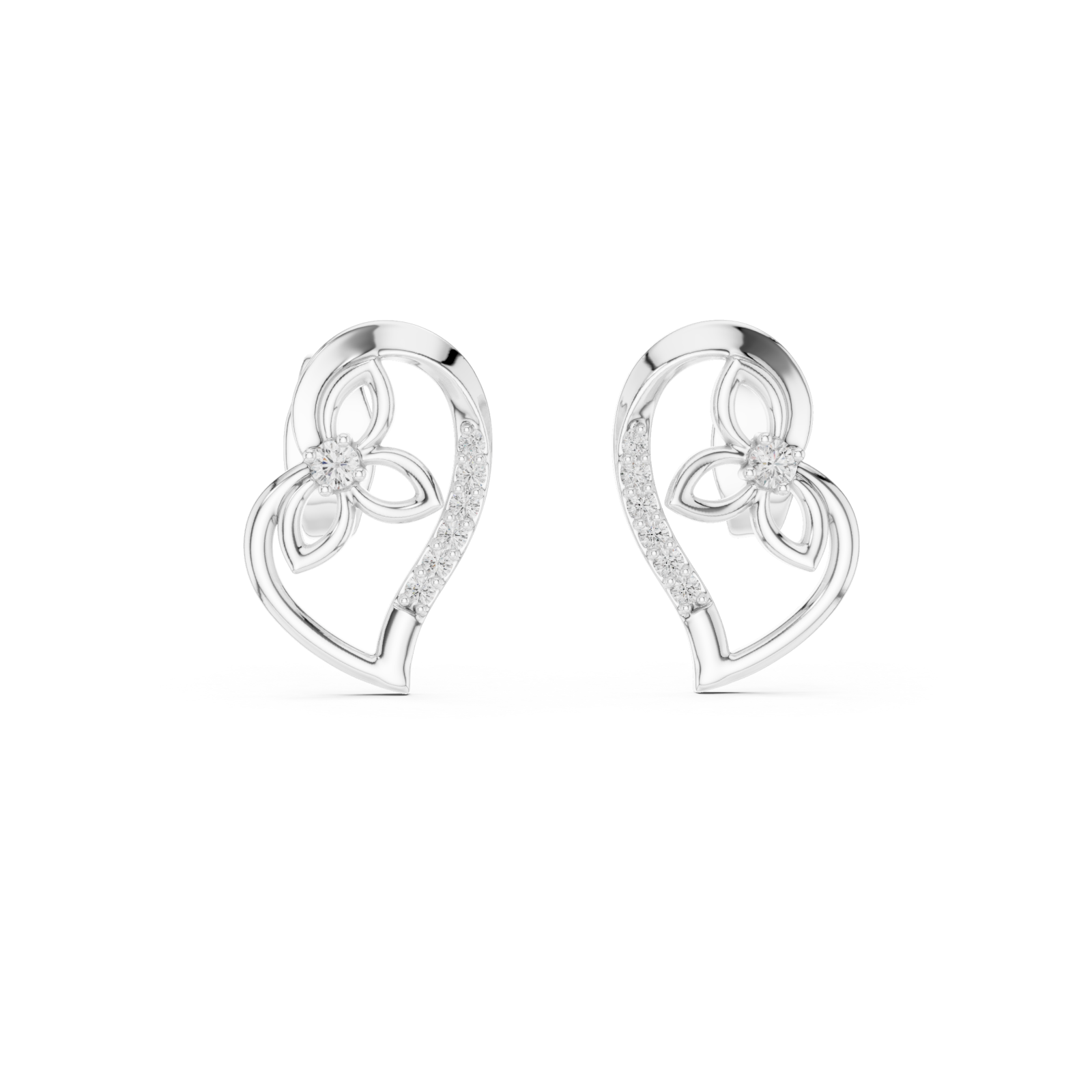 White Gold Graceful Harmony Heart Curve Earrings Front View